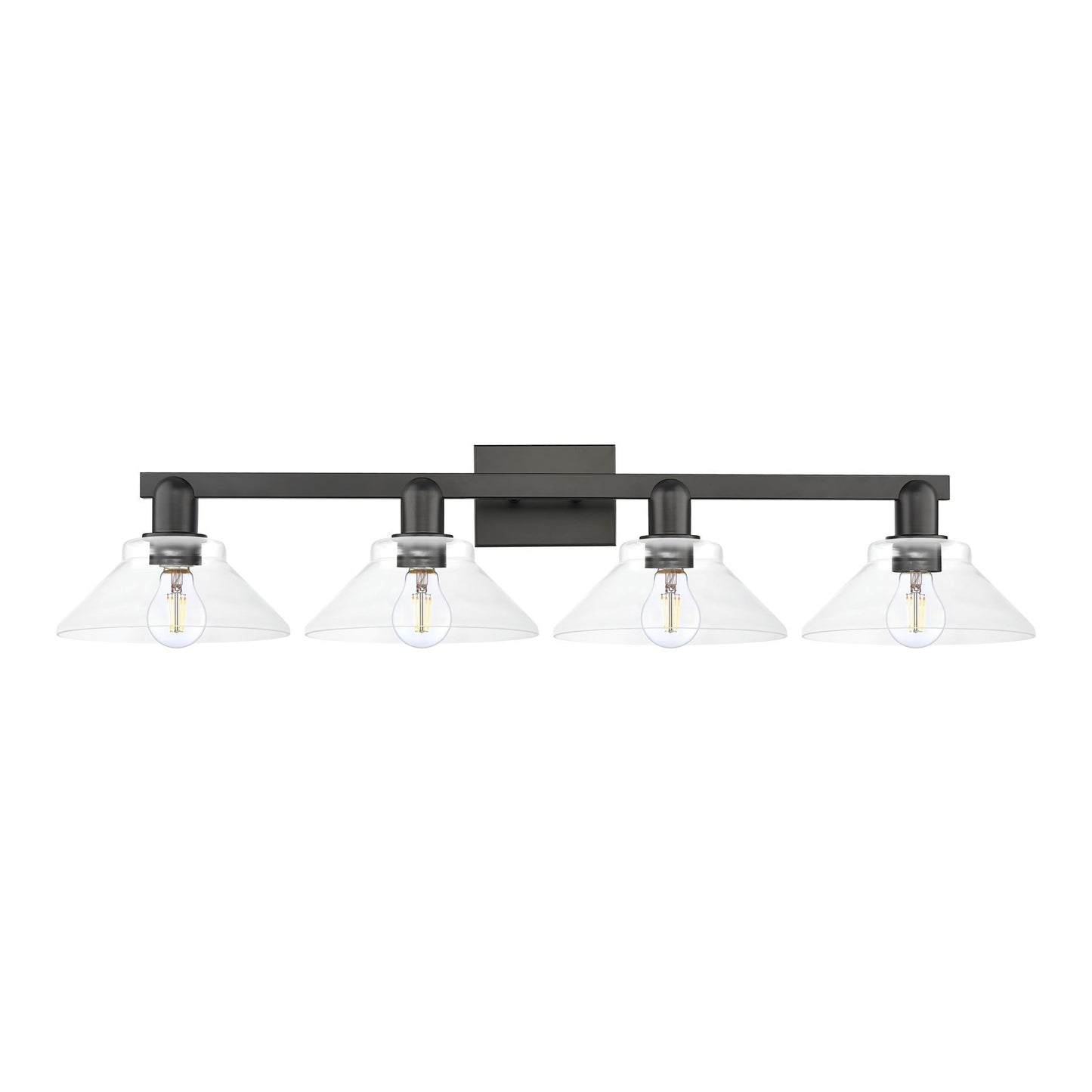 Innovations Orwell 35in 4-Light Bath Vanity Light | Industrial Matte Black Steel and Clear Glass | Bathroom Vanity | Model 716-4W-BK-G132