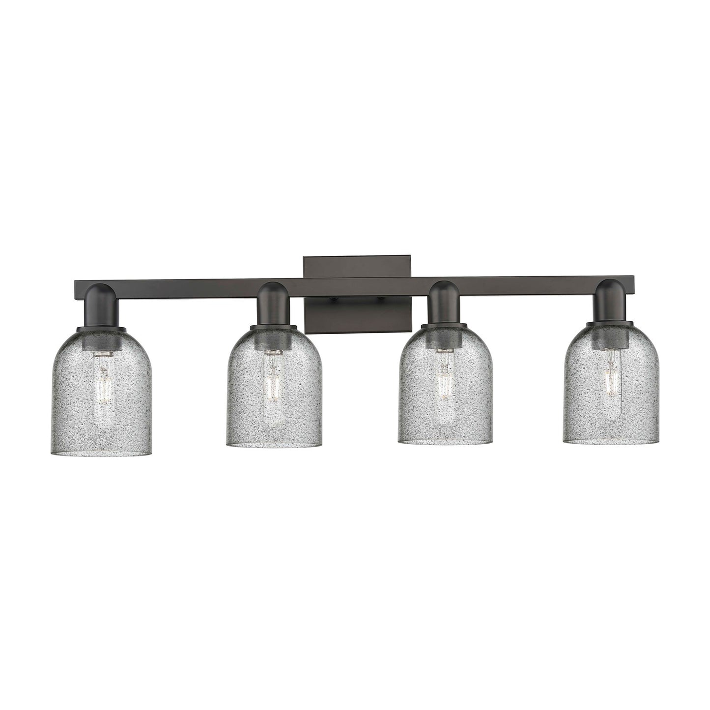 Innovations Caledonia 32in 4-Light Bath Vanity Light | Industrial Matte Black Steel and Charcoal Glass | Bathroom Vanity | Model 716-4W-BK-G257
