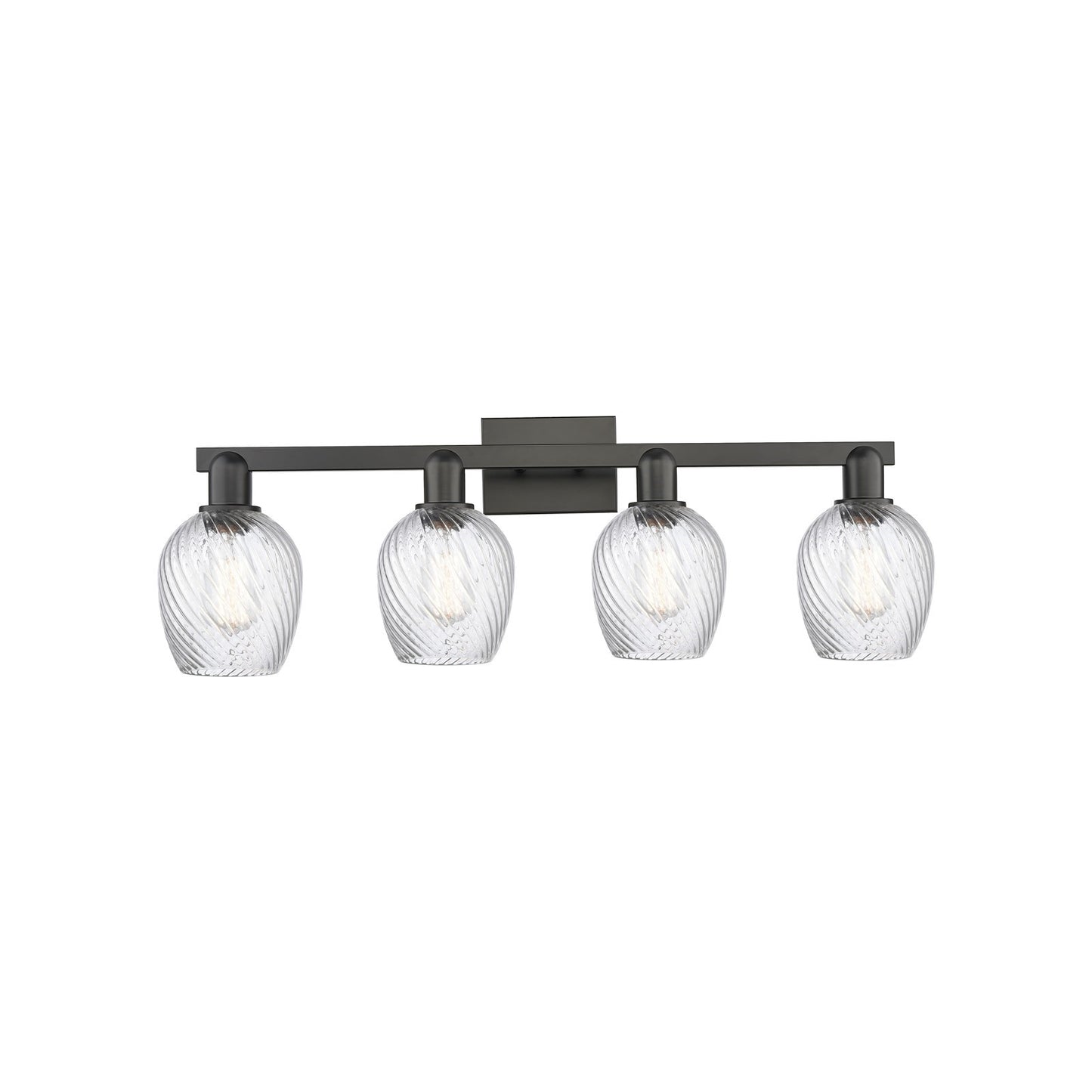 Innovations Salina 33in 4-Light Bath Vanity Light | Industrial Matte Black Steel and Clear Spiral Fluted Glass | Bathroom Vanity | Model 716-4W-BK-G292