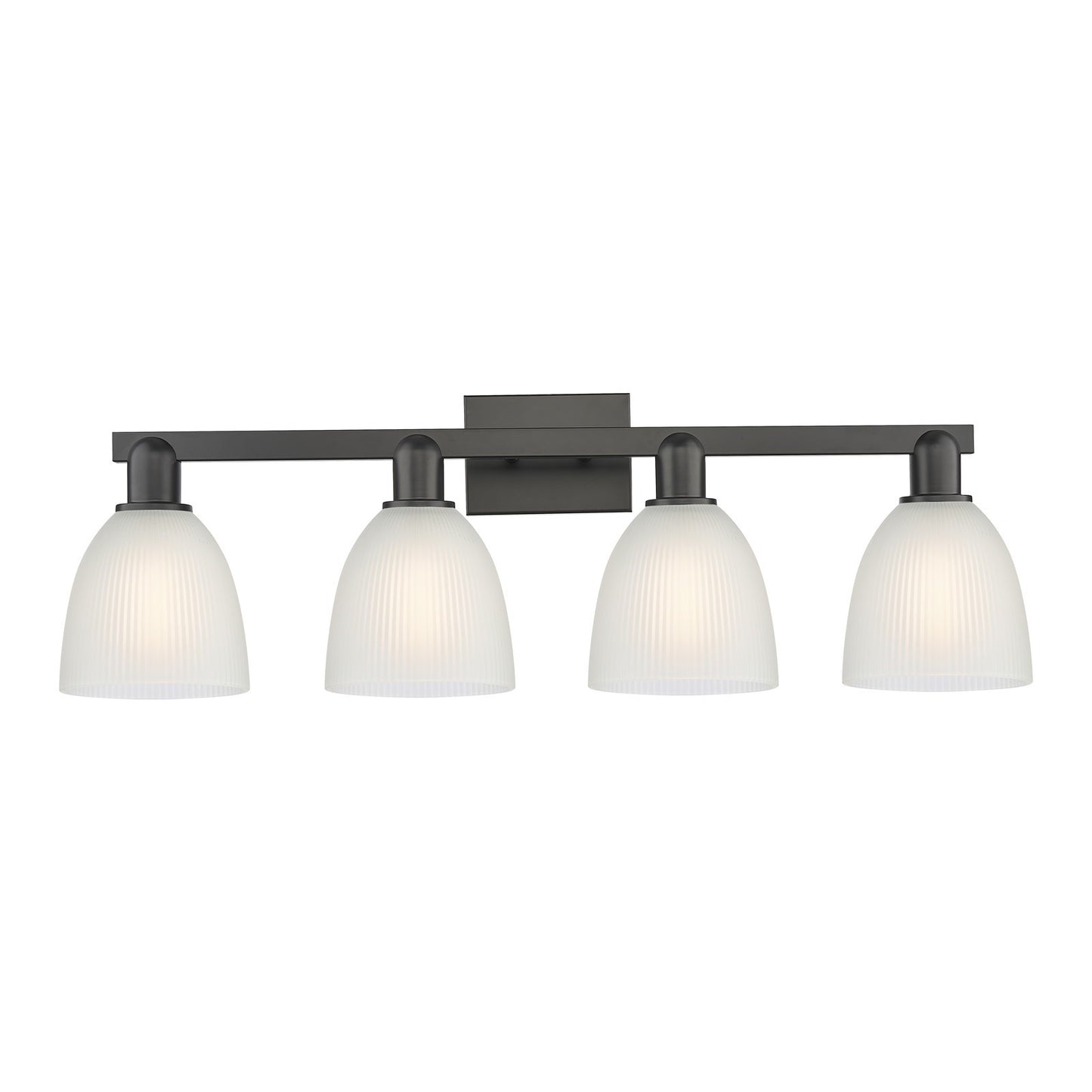 Innovations Castile 33in 4-Light Bath Vanity Light | Industrial Matte Black Steel and White Glass | Bathroom Vanity | Model 716-4W-BK-G381