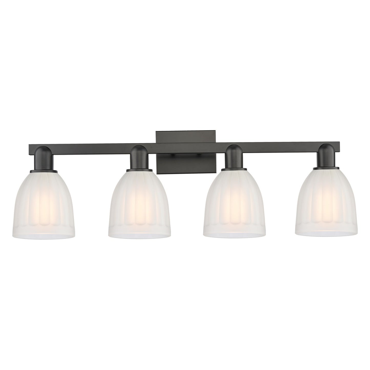 Innovations Brookfield 33in 4-Light Bath Vanity Light | Industrial Matte Black Steel and White Frosted Ribbed Glass | Bathroom | Model 716-4W-BK-G441