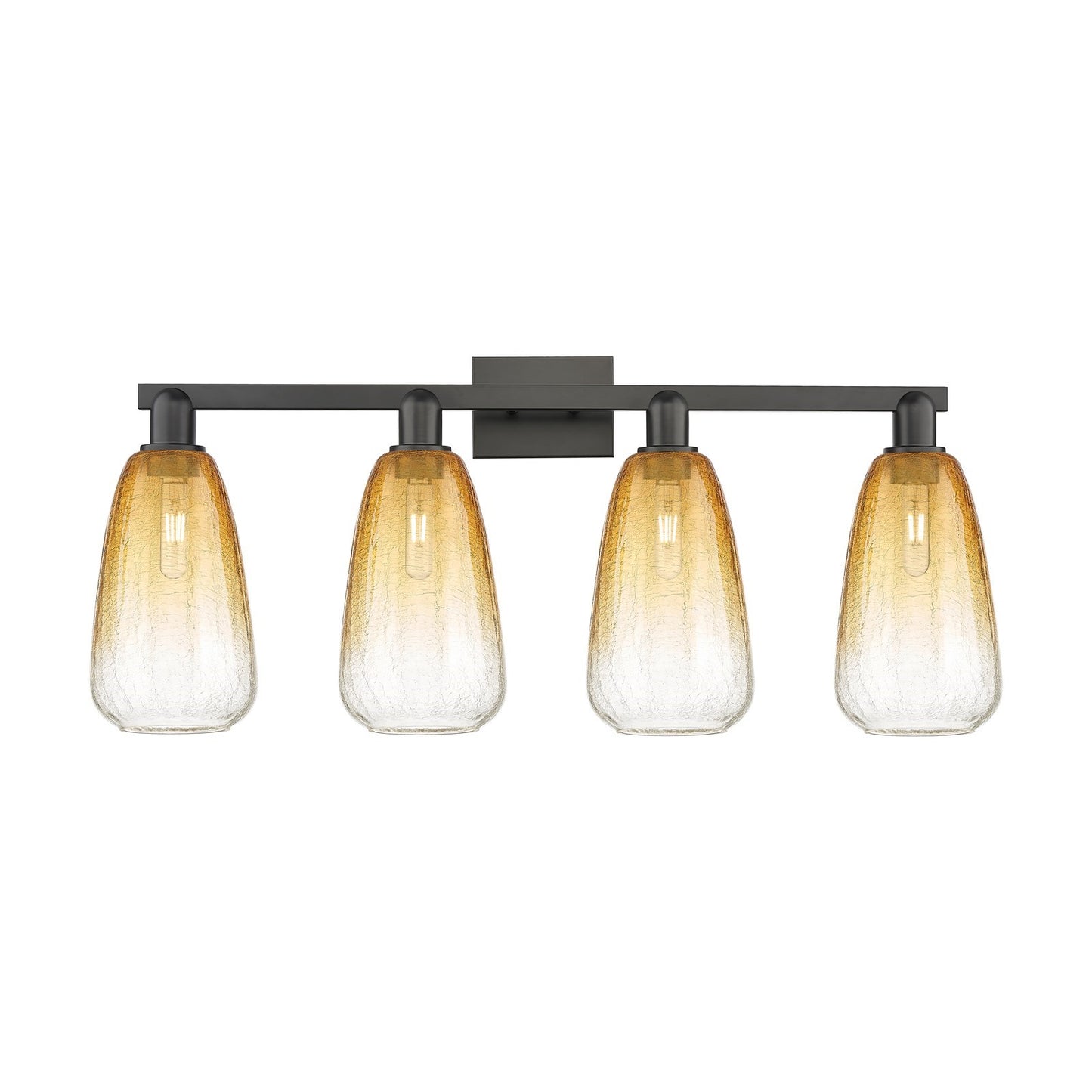 Innovations Brookhaven Almond 33in 4-Light Bath Vanity Light | Industrial Matte Black Steel and Amber Glass | Bathroom Vanity | Model 716-4W-BK-G480-6AM