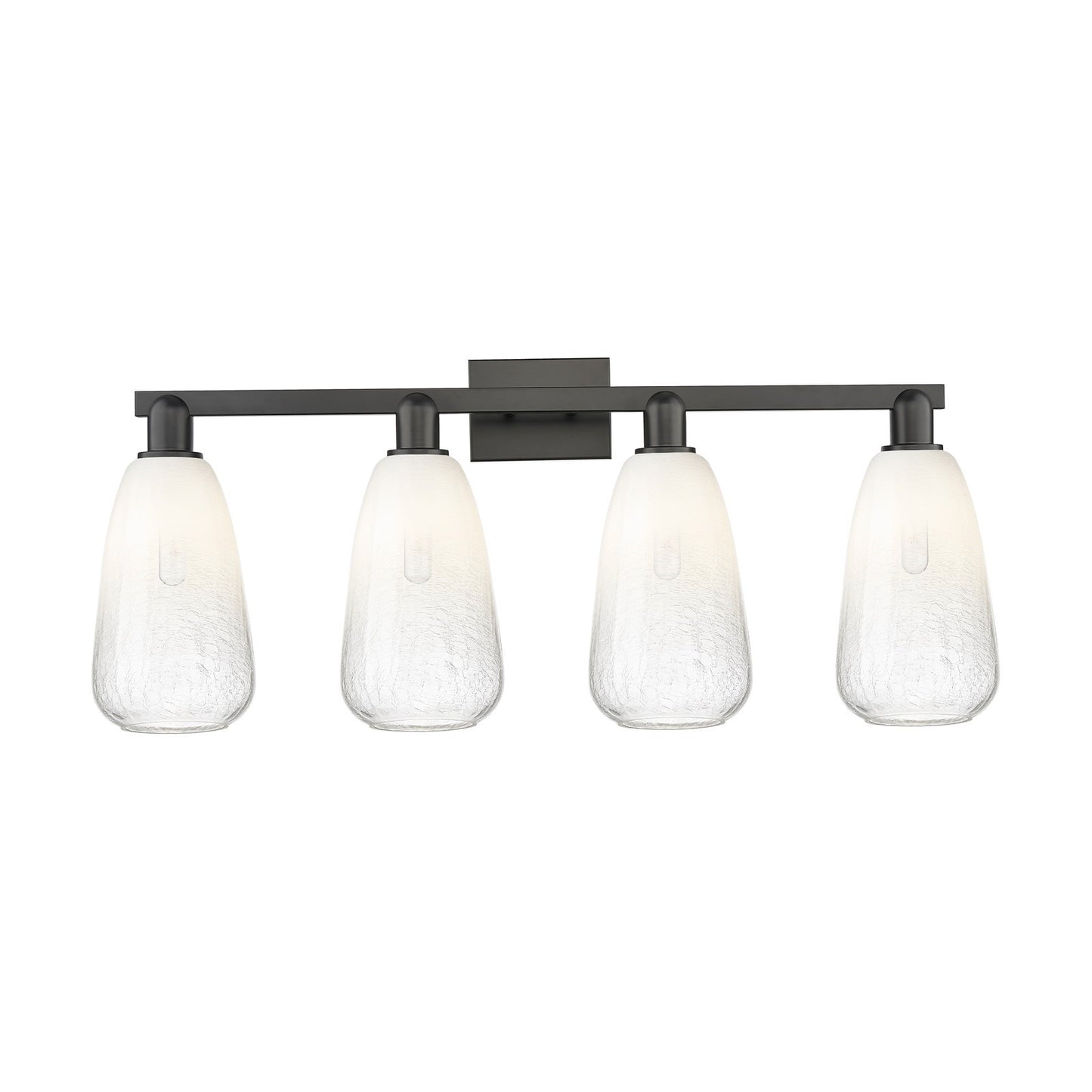 Innovations Brookhaven Almond 33in 4-Light Bath Vanity | Industrial Matte Black Steel and Opal Glass | Bathroom Vanity Light | Model 716-4W-BK-G480-6OP