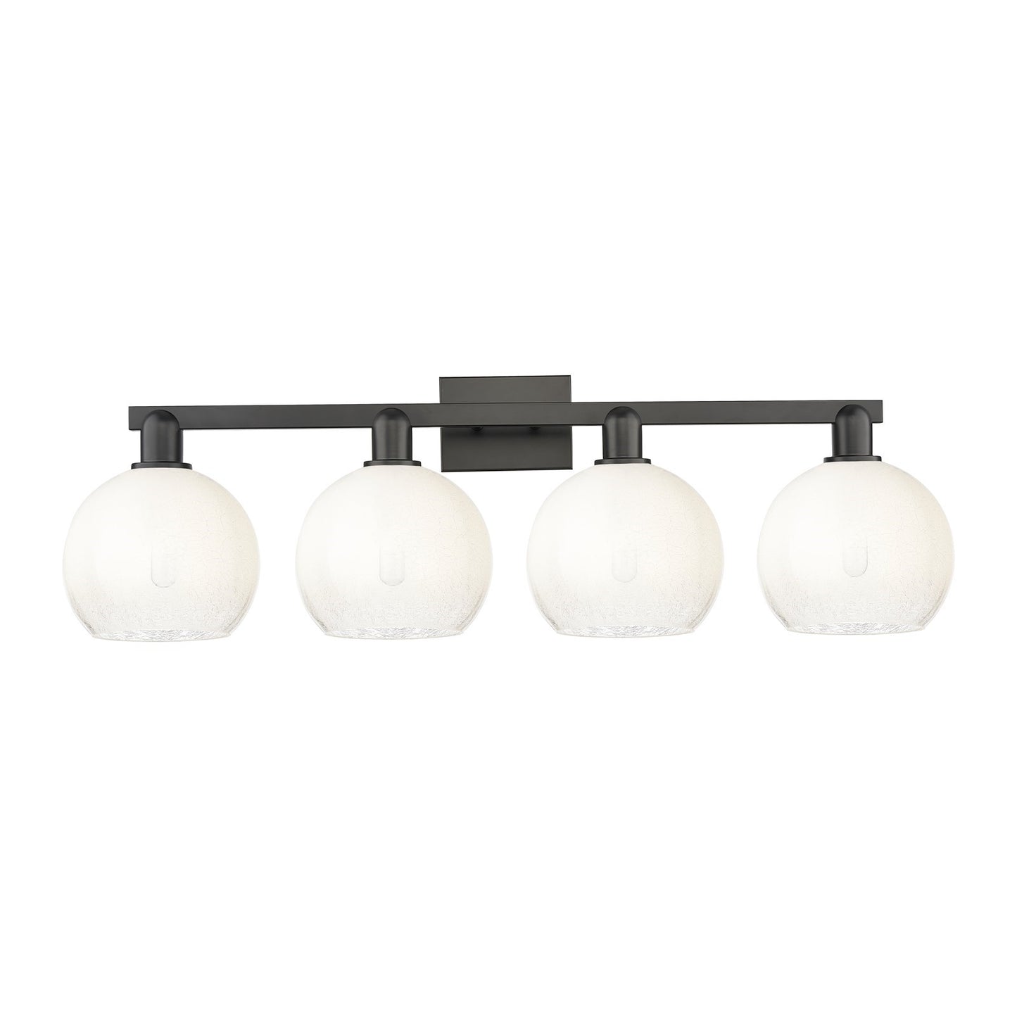 Innovations Brookhaven Globe 35in 4-Light Bath Vanity | Industrial Matte Black Steel and Opal Glass | Bathroom Vanity Light | Model 716-4W-BK-G483-8OP