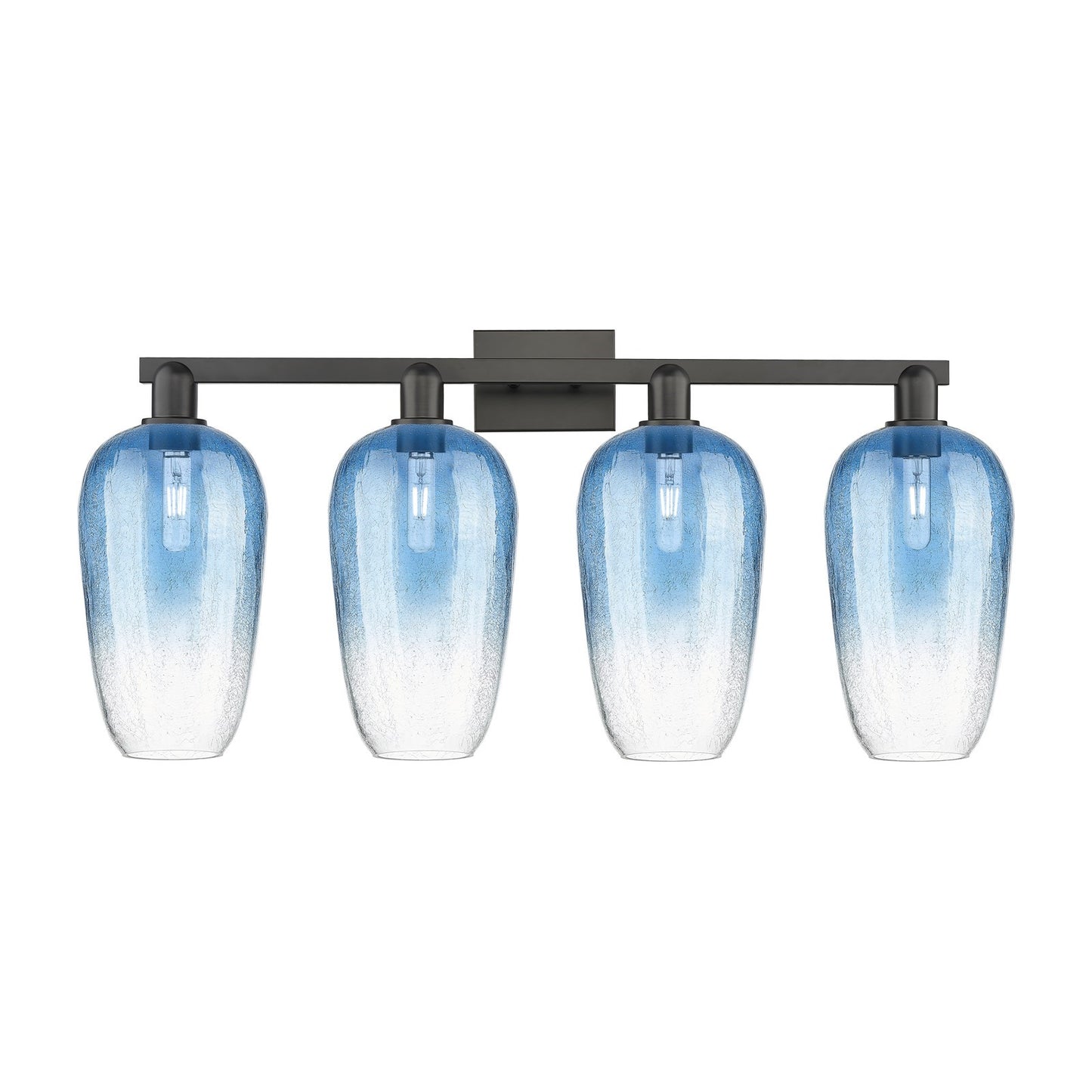 Innovations Brookhaven Flute 34in 4-Light Bath Vanity | Industrial Matte Black Steel and Sapphire Blue Glass | Bathroom Vanity | Model 716-4W-BK-G484-7SB