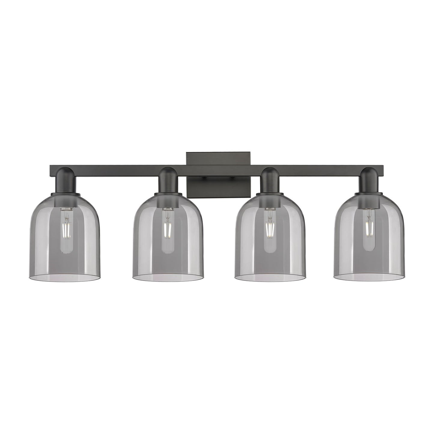 Innovations Bella 33in 4-Light Bath Vanity Light | Industrial Matte Black Steel and Light Smoke Glass | Bathroom Vanity | Model 716-4W-BK-G558-6SM