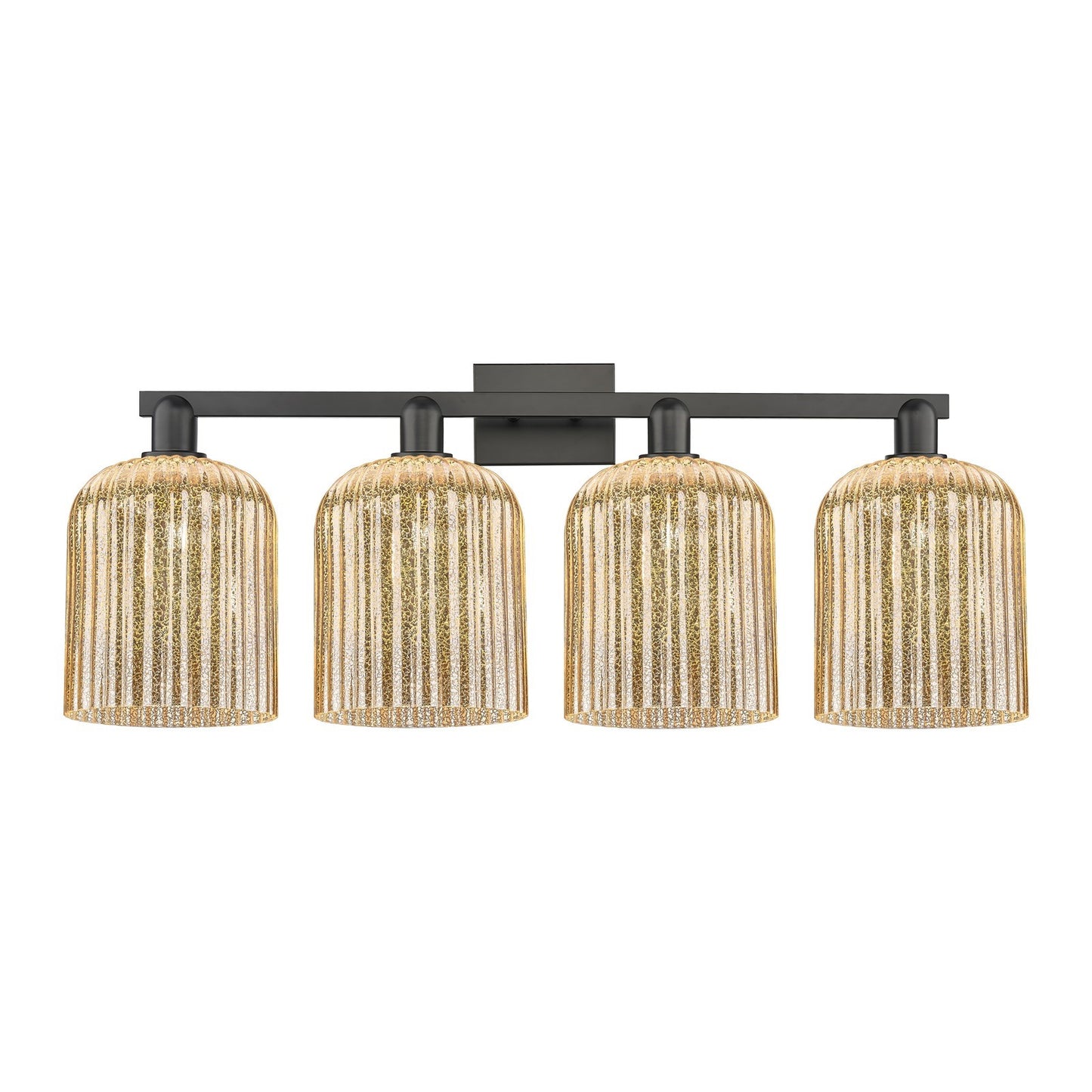 Innovations Bridal Veil 35in 4-Light Bath Vanity Light | Industrial Matte Black Steel and Mercury Ribbed Glass | Bathroom | Model 716-4W-BK-G559-8ME