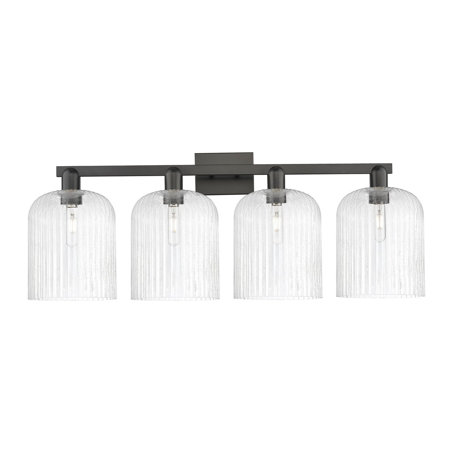 Innovations Bridal Veil 35in 4-Light Bath Vanity Light | Industrial Matte Black Steel and Seedy Glass | Bathroom Vanity | Model 716-4W-BK-G559-8SDY