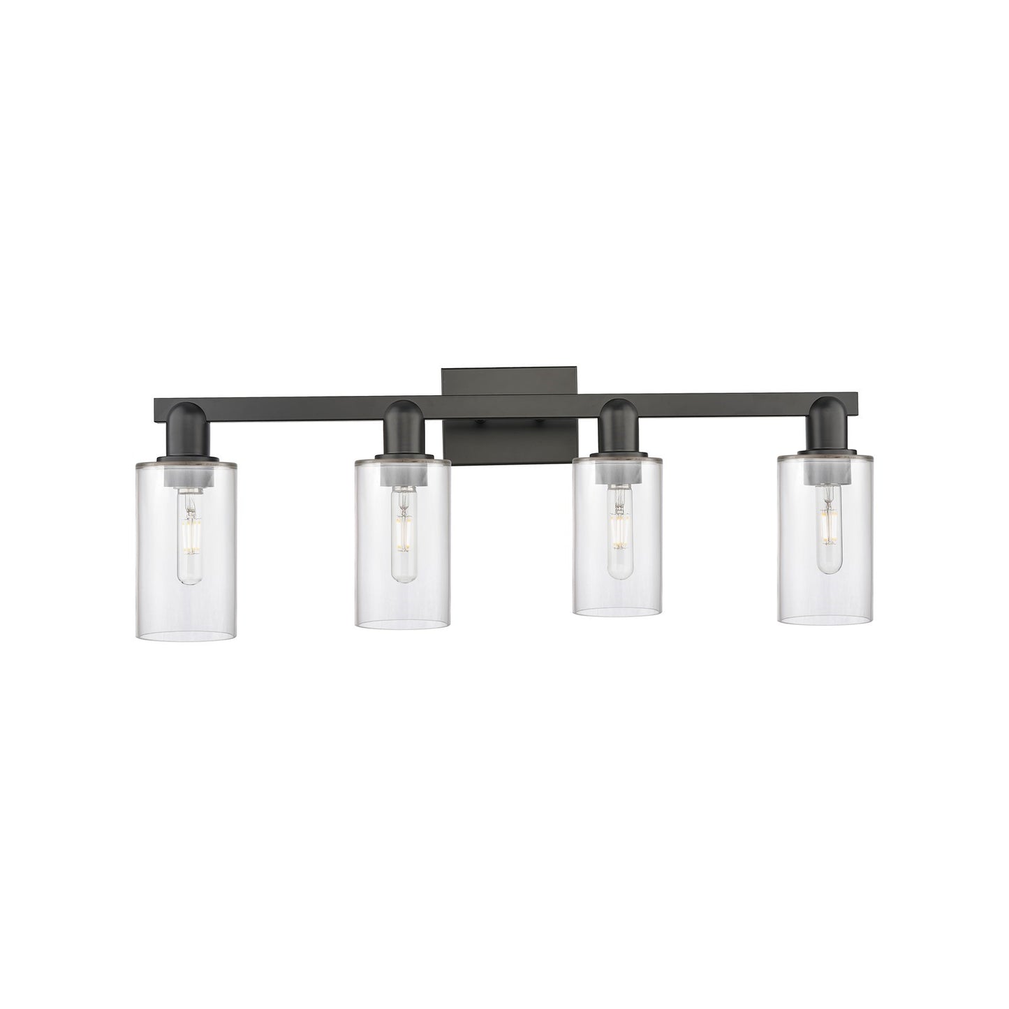 Innovations Clymer 31in 4-Light Bath Vanity Light | Industrial Matte Black Steel and Clear Glass | Bathroom Vanity | Model 716-4W-BK-G802