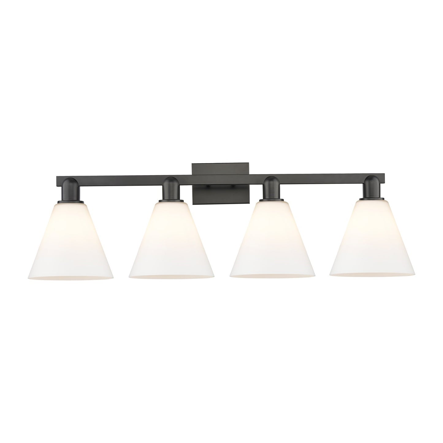 Innovations Berkshire Glass 35in 4-Light Bath Vanity | Industrial Matte Black Steel and Matte White Glass | Bathroom Vanity Light | Model 716-4W-BK-GBC-81