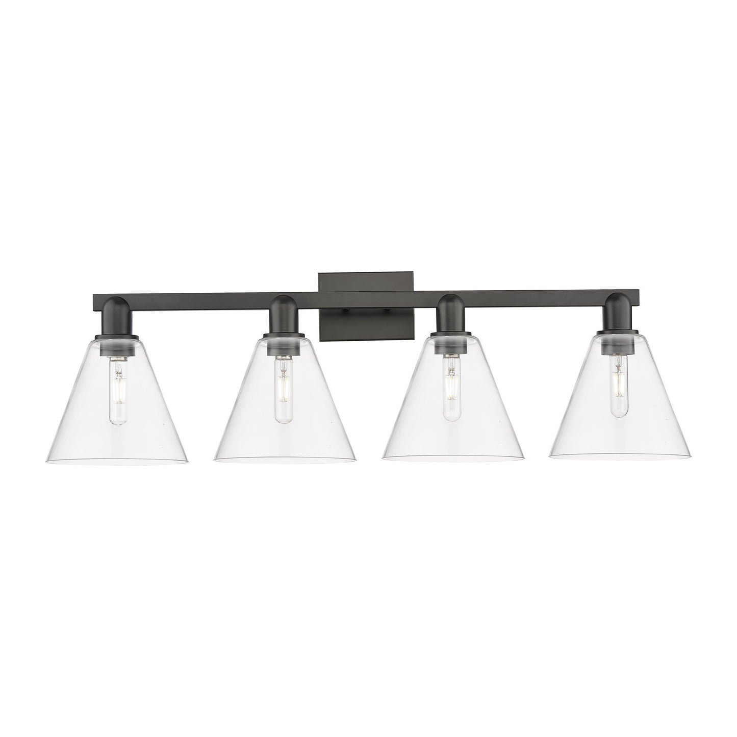 Innovations Berkshire Glass 35in 4-Light Bath Vanity | Industrial Matte Black Steel and Clear Glass | Bathroom Vanity Light | Model 716-4W-BK-GBC-82