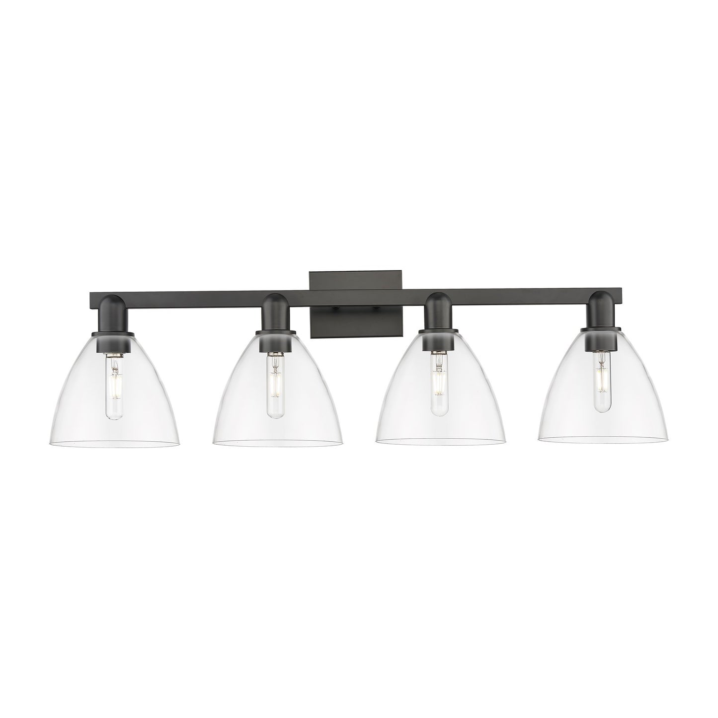 Innovations Bristol 34.5in 4-Light Bath Vanity Light | Industrial Matte Black Steel and Clear Glass | Bathroom Vanity | Model 716-4W-BK-GBD-752
