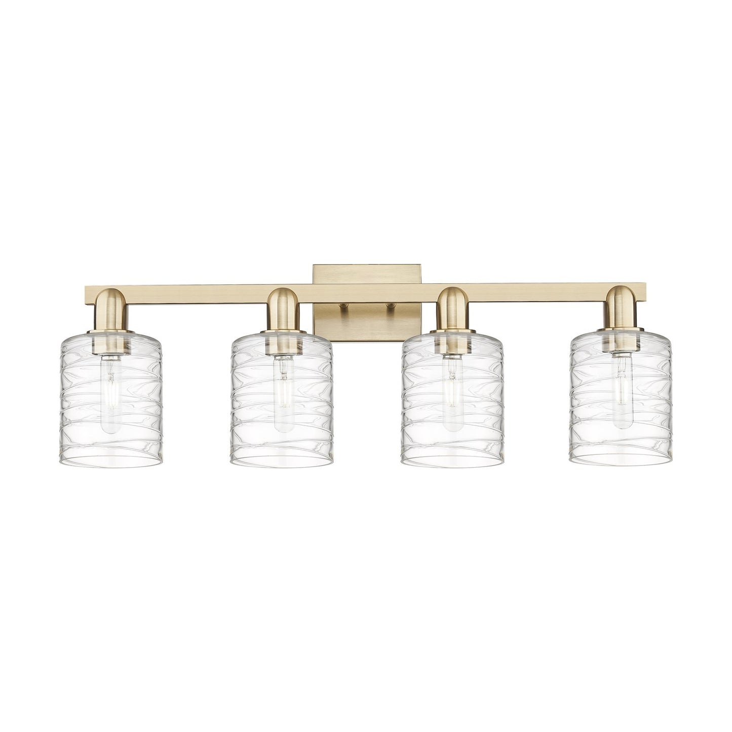 Innovations Cobbleskill 32in 4-Light Bath Vanity Light | Industrial Champagne Bronze Steel and Deco Swirl Clear Glass | Bathroom | Model 716-4W-CB-G1113