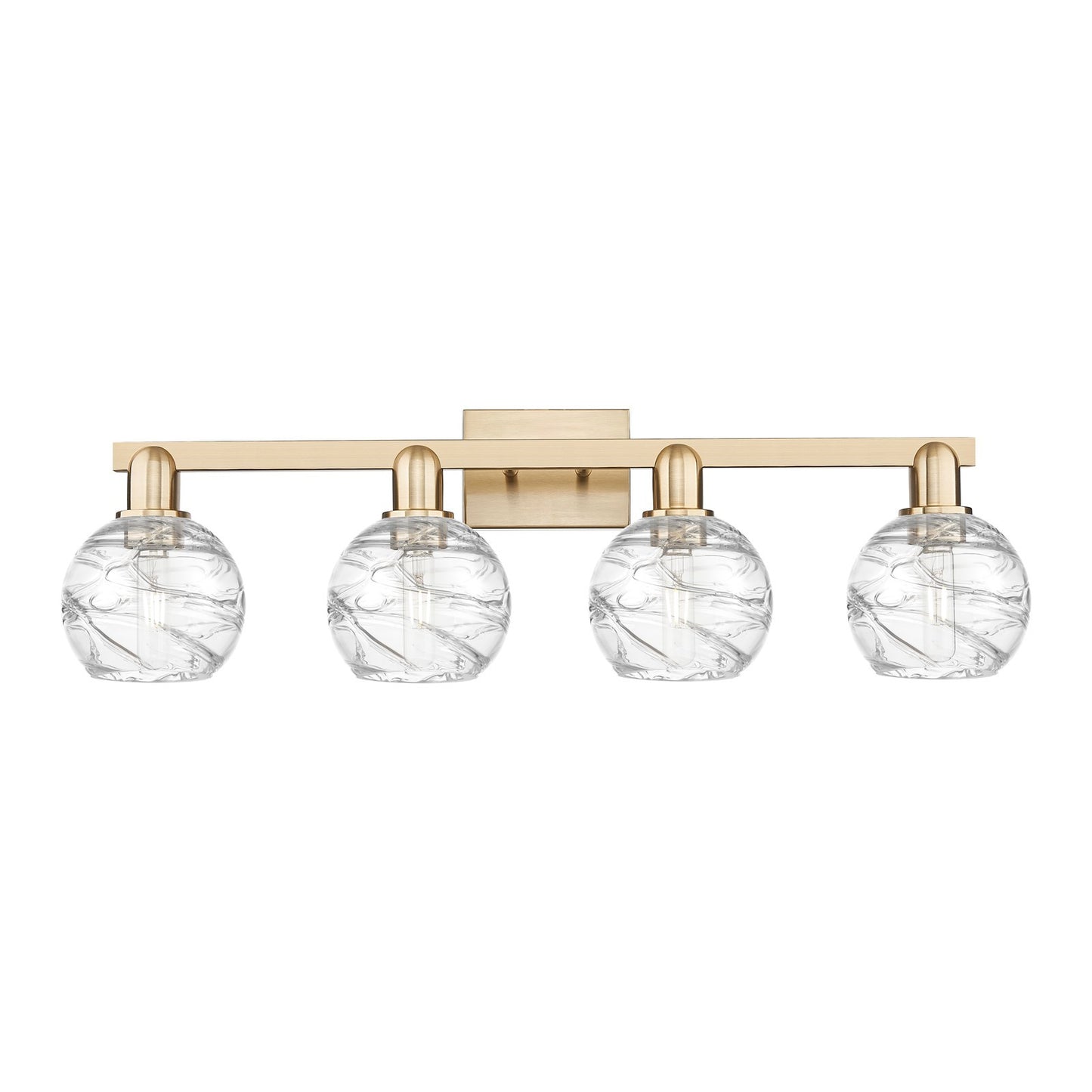 Innovations Athens Deco Swirl 36in 4-Light Bath Vanity Light | Industrial Champagne Bronze Steel and Clear Deco Swirl Glass | Model 716-4W-CB-G1213-6CL