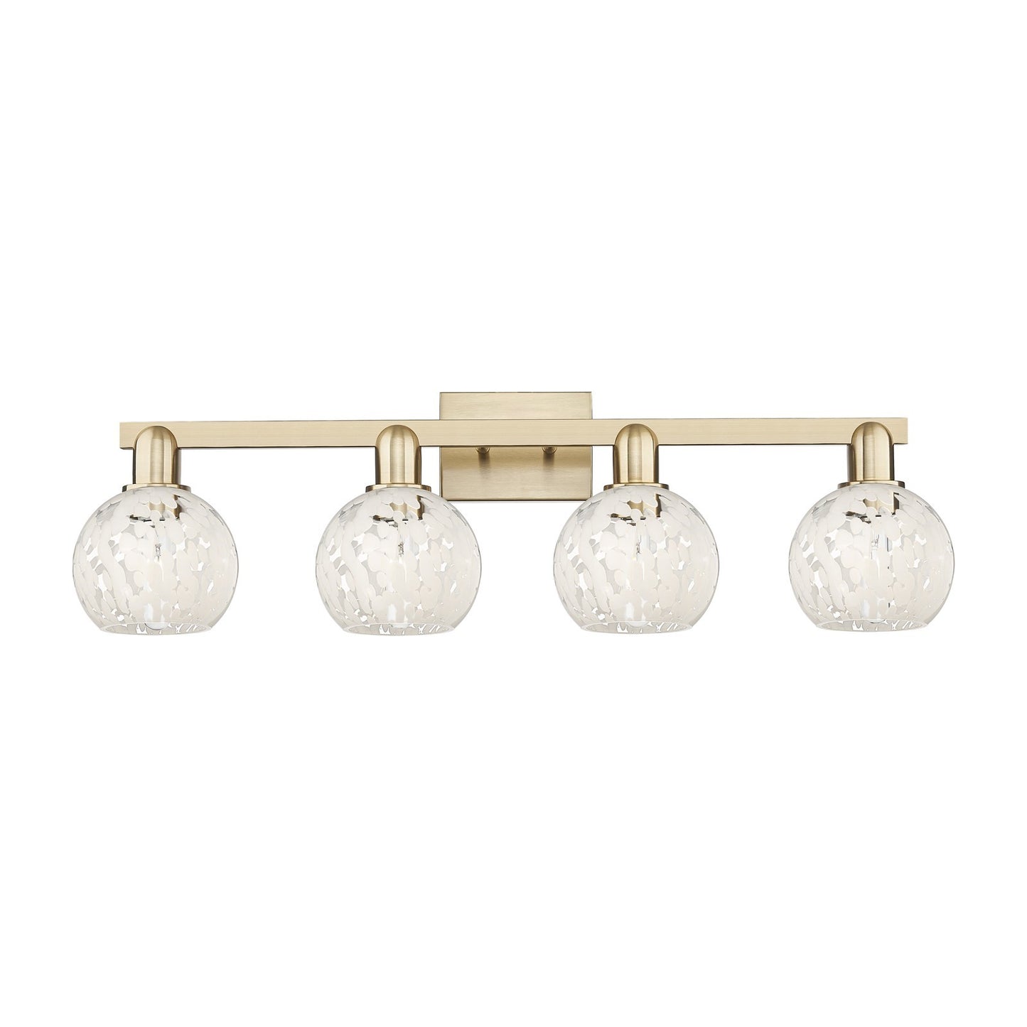 Innovations White Mouchette 33in 4-Light Bath Vanity | Industrial Champagne Bronze Steel and White Mouchette Glass | Bathroom | Model 716-4W-CB-G1216-6WM