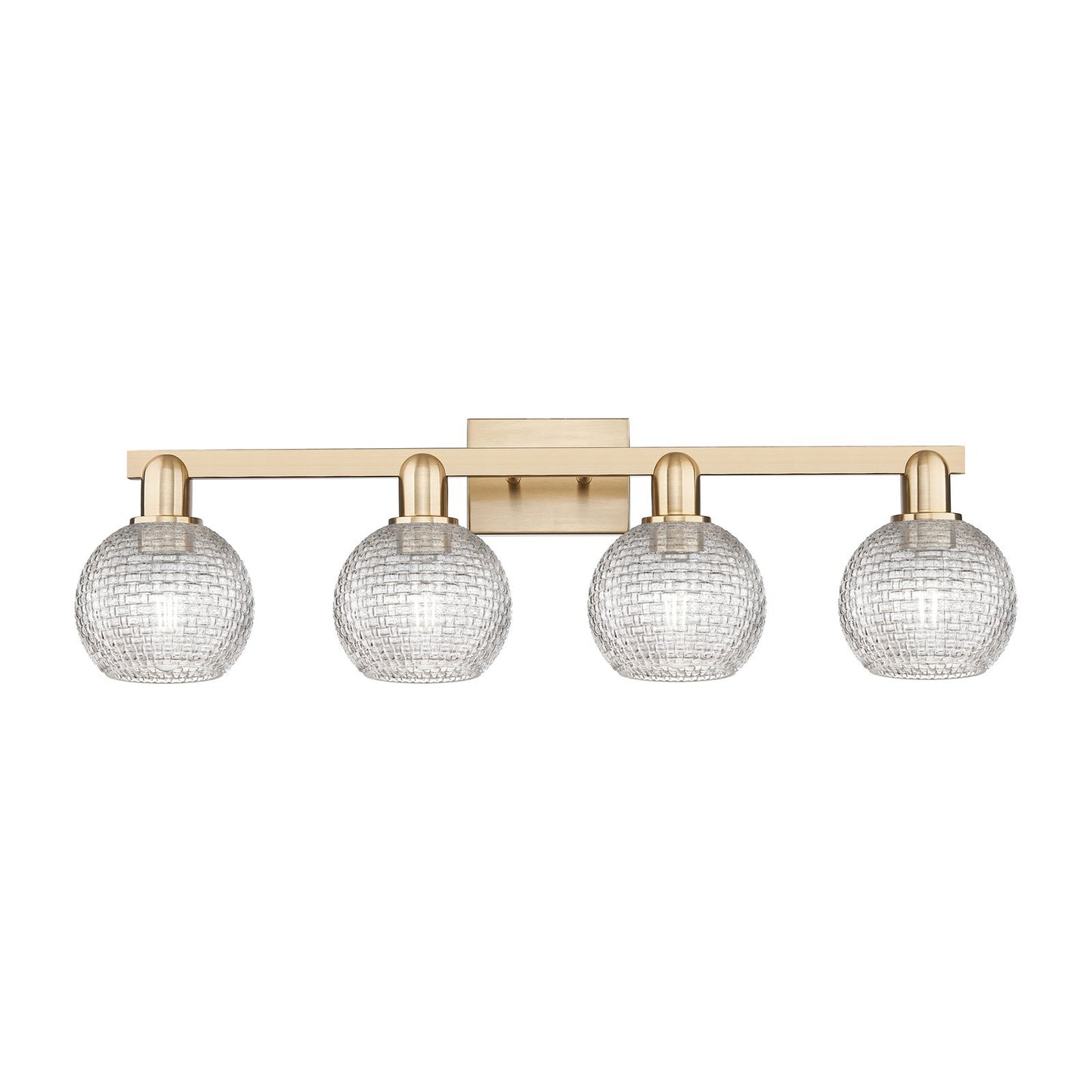 Innovations Athens 33in 4-Light Bath Vanity Light | Industrial Champagne Bronze Steel and Clear Basket Weave Glass | Bathroom | Model 716-4W-CB-G122C-6CL