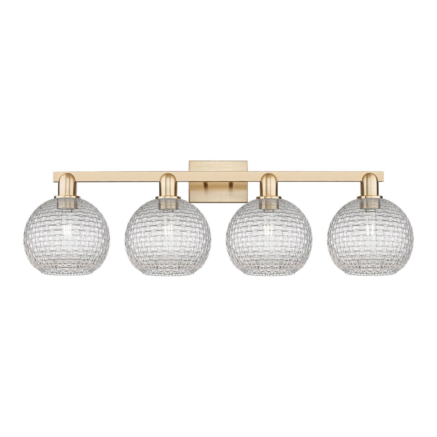 Innovations Athens 35in 4-Light Bath Vanity Light | Industrial Champagne Bronze Steel and Clear Basket Weave Glass | Bathroom | Model 716-4W-CB-G122C-8CL