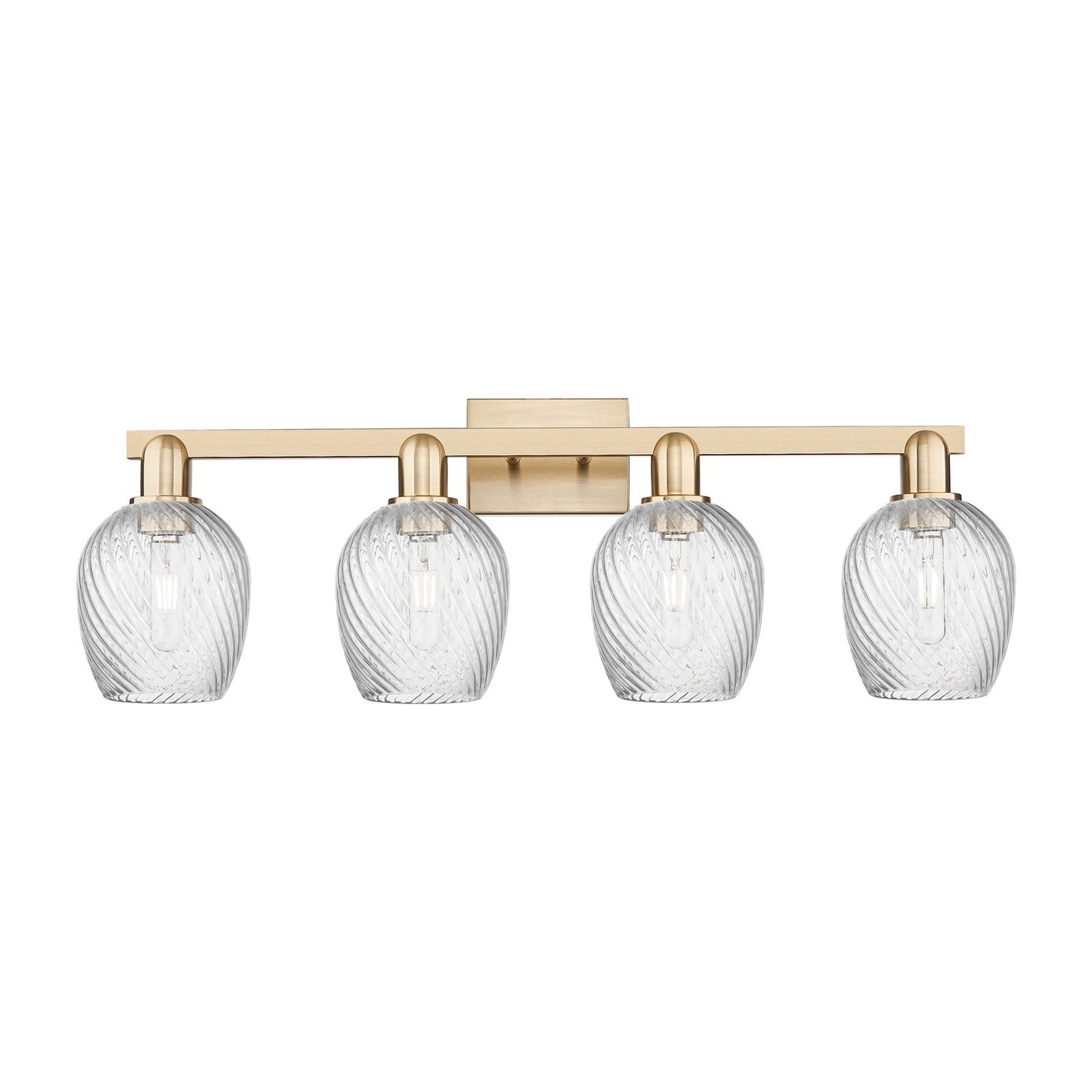 Innovations Salina 33in 4-Light Bath Vanity Light | Industrial Champagne Bronze Steel and Clear Spiral Fluted Glass | Bathroom | Model 716-4W-CB-G292