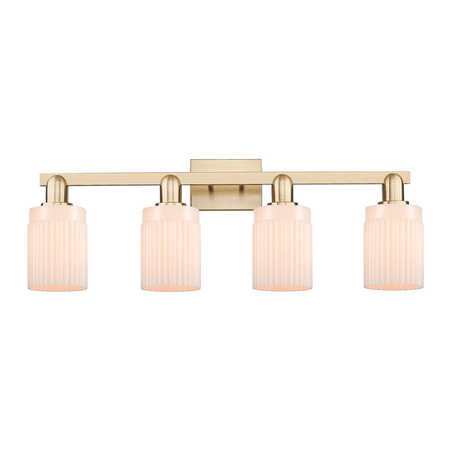 Innovations Hadley 32in 4-Light Bath Vanity Light | Industrial Champagne Bronze Steel and Matte White Ribbed Glass | Bathroom | Model 716-4W-CB-G341