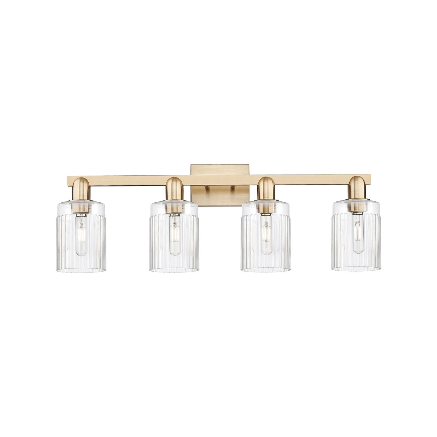 Innovations Hadley 32in 4-Light Bath Vanity Light | Industrial Champagne Bronze Steel and Clear Ribbed Glass | Bathroom Vanity | Model 716-4W-CB-G342