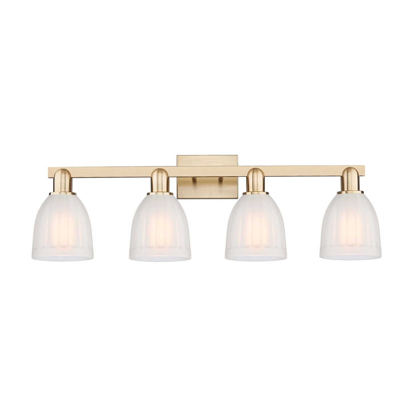 Innovations Brookfield 33in 4-Light Bath Vanity Light | Industrial Champagne Bronze Steel and White Frosted Ribbed Glass | Bathroom | Model 716-4W-CB-G441