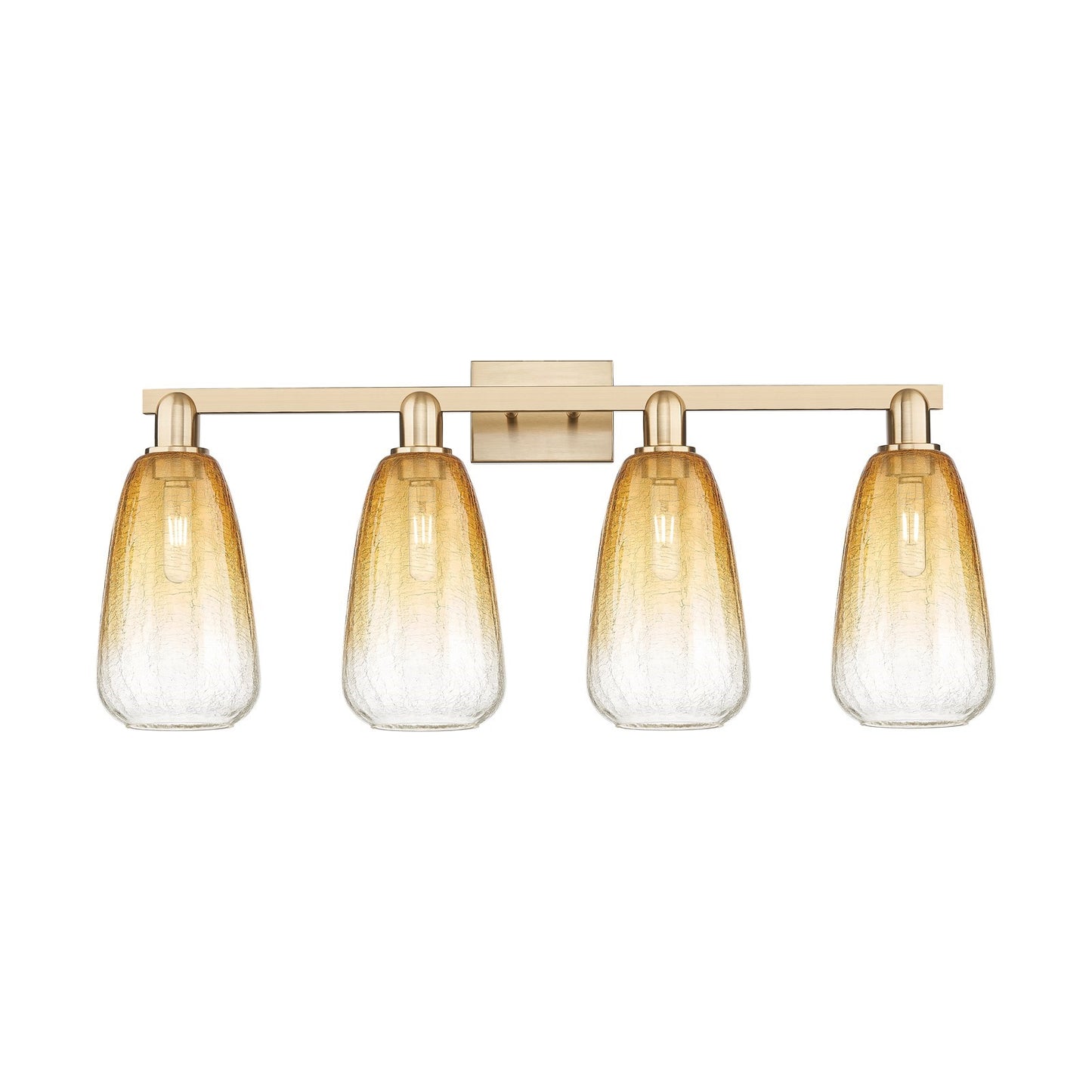 Innovations Brookhaven Almond 33in 4-Light Bath Vanity Light | Industrial Champagne Bronze Steel and Amber Glass | Bathroom | Model 716-4W-CB-G480-6AM