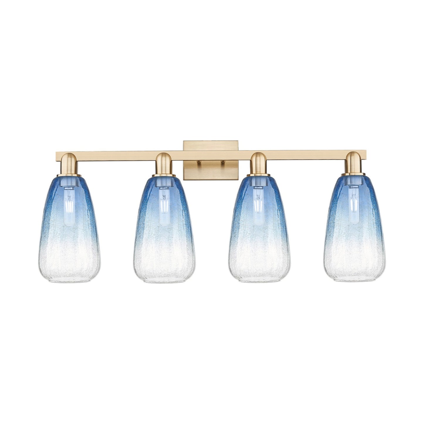 Innovations Brookhaven Almond 33in 4-Light Bath Vanity Light | Industrial Champagne Bronze Steel and Sapphire Blue Glass | Model 716-4W-CB-G480-6SB