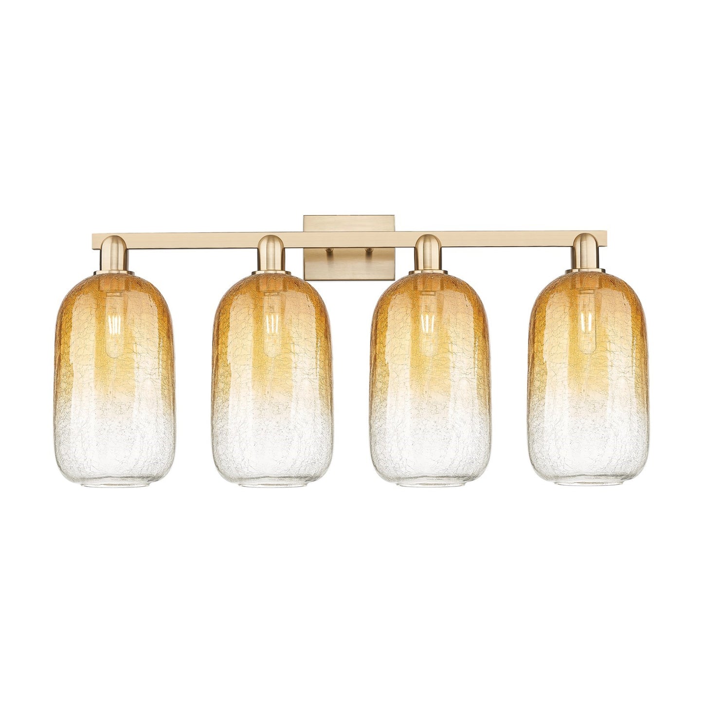 Innovations Brookhaven Cloche 34in 4-Light Bath Vanity Light | Industrial Champagne Bronze Steel and Amber Glass | Damp-Rated | Model 716-4W-CB-G482-7AM