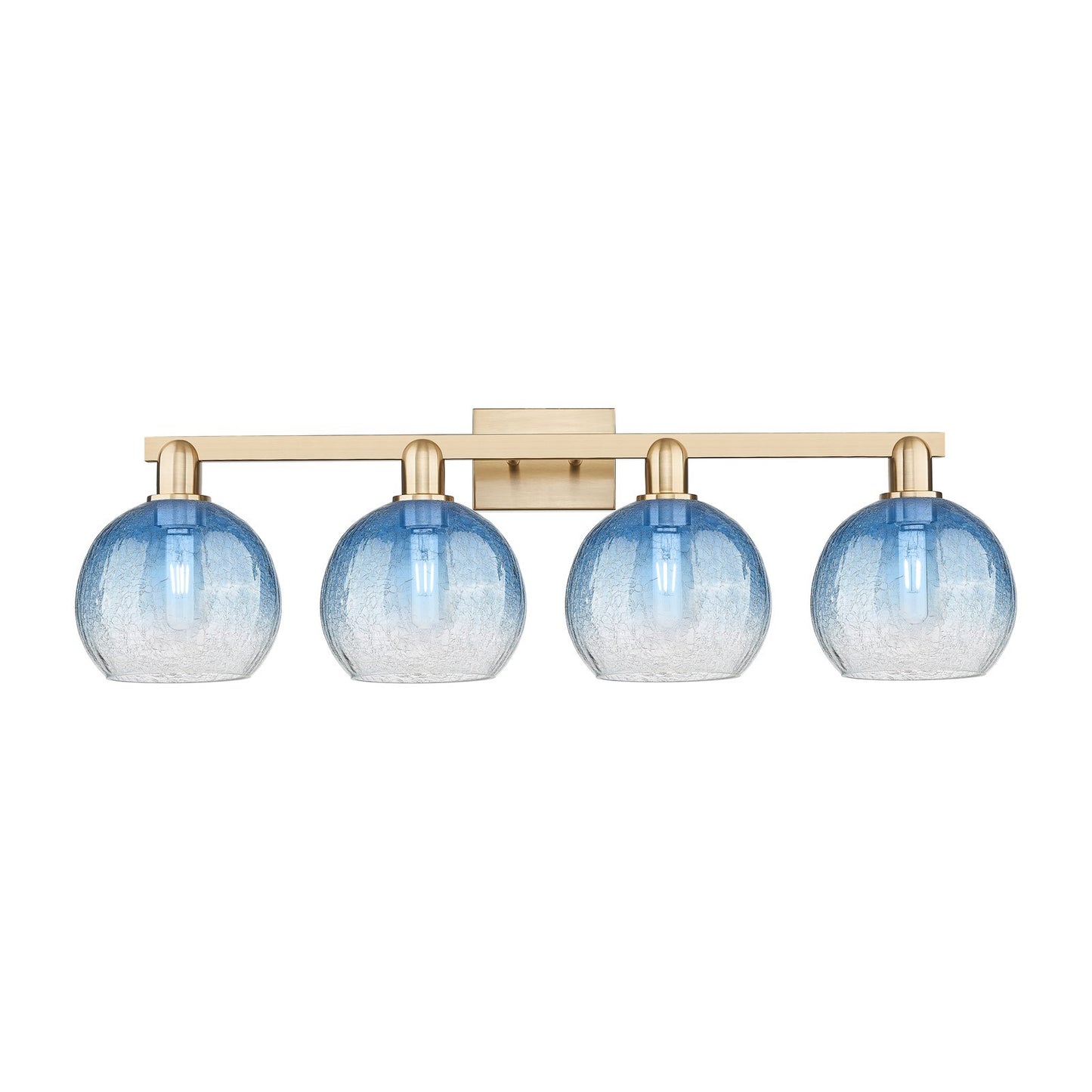 Innovations Brookhaven Globe 35in 4-Light Bath Vanity | Industrial Champagne Bronze Steel and Sapphire Blue Glass | Bathroom | Model 716-4W-CB-G483-8SB