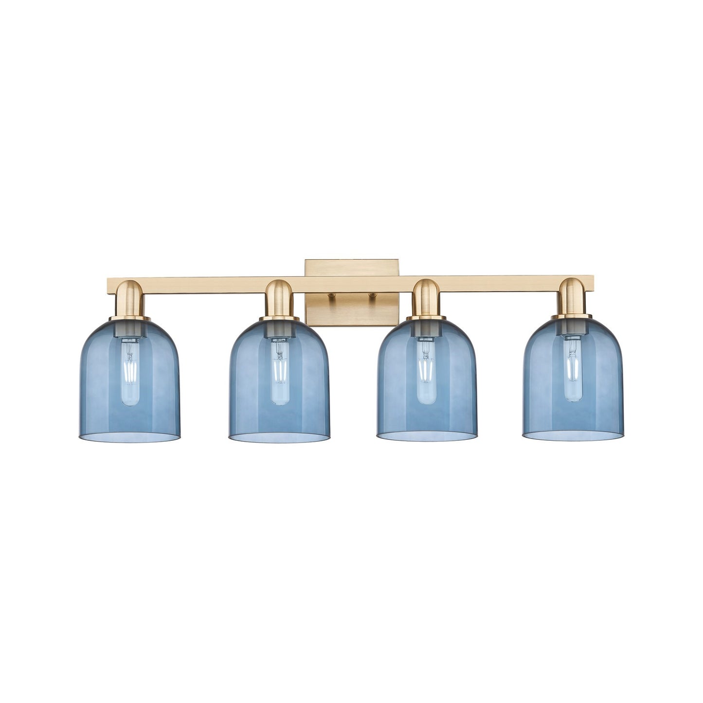 Innovations Bella 33in 4-Light Bath Vanity Light | Industrial Champagne Bronze Steel and Blue Glass | Bathroom Vanity | Model 716-4W-CB-G558-6BL