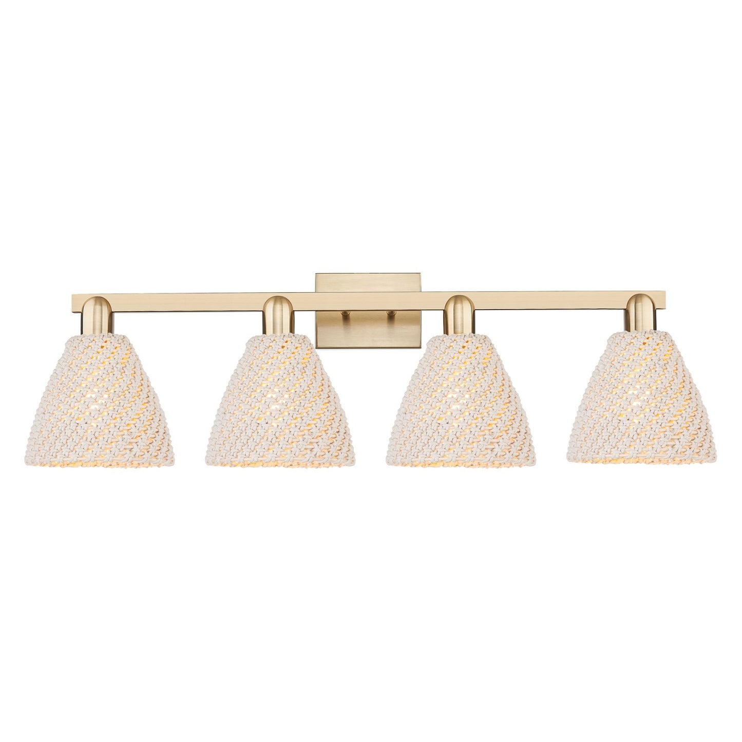Innovations Bristol Natural 34.5in 4-Light Bath Vanity | Farmhouse Champagne Bronze Steel and Natural Fiber Dome Shades | Model 716-4W-CB-NBD-75-NAT