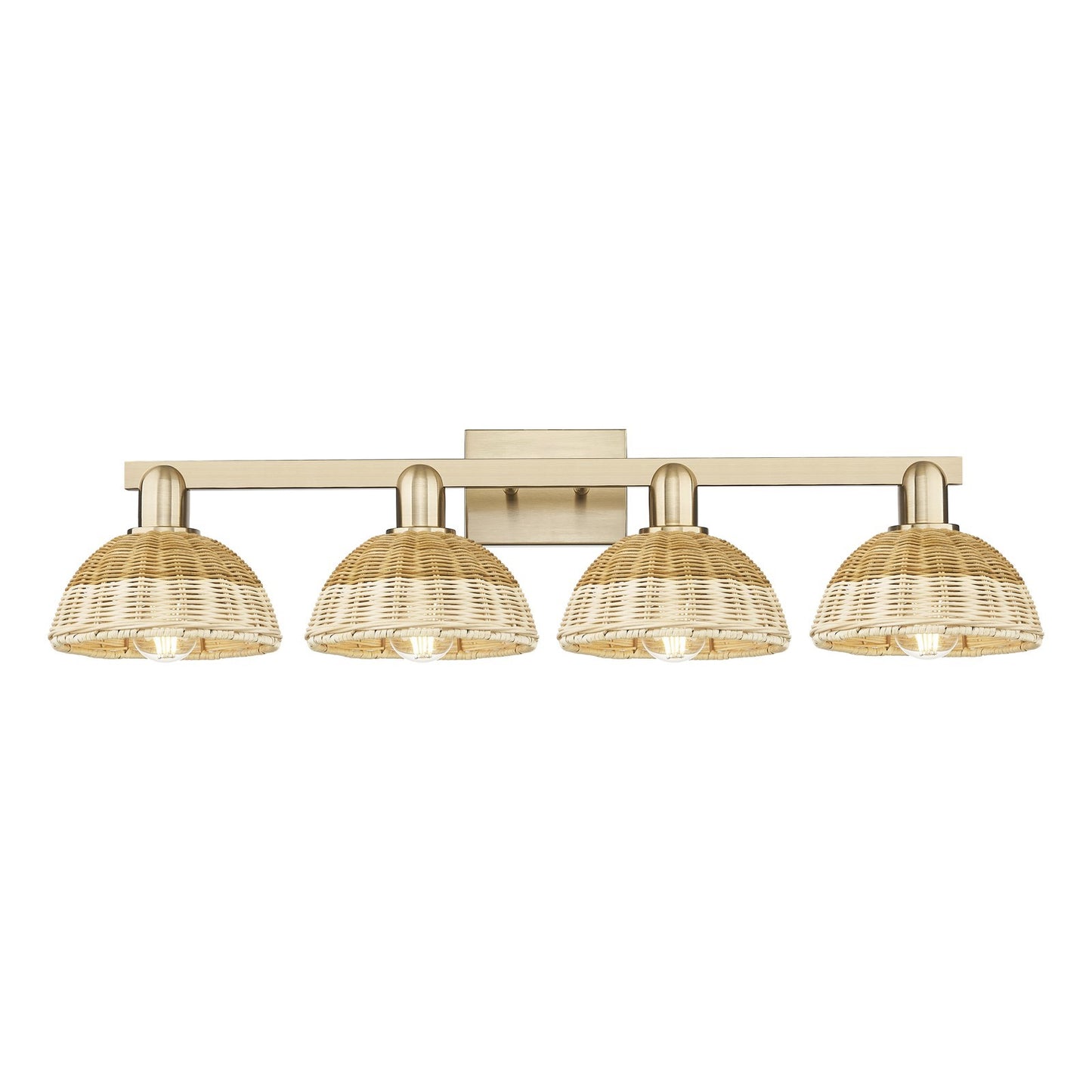 Innovations Natural Ballston Dome 34.5in 4-Light Bath Vanity Light | Farmhouse Champagne Bronze Steel and Natural Fiber | Model 716-4W-CB-NBD2-75-NAT