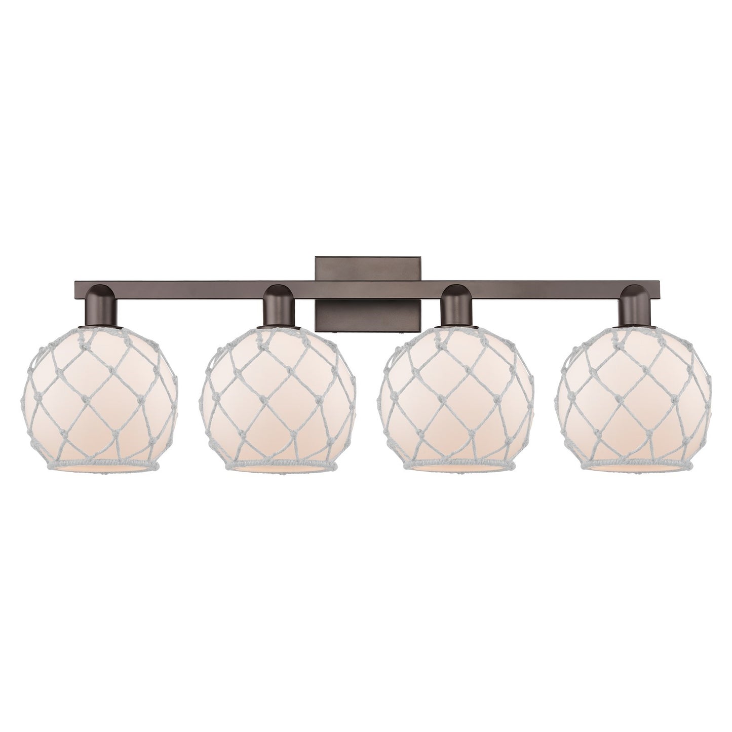Innovations Farmhouse Rope 35in 4-Light Bath Vanity Light | Industrial Oil Rubbed Bronze Steel and White Frosted Glass Rope | Model 716-4W-OB-G121-8RW