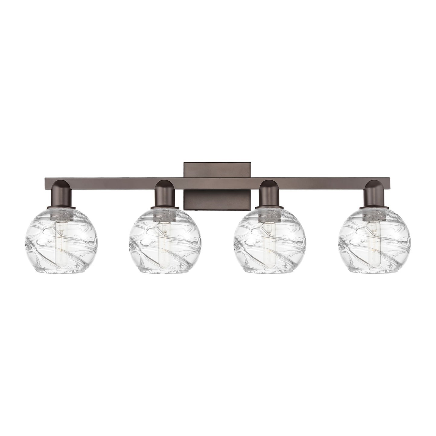 Innovations Athens Deco Swirl 36in 4-Light Bath Vanity Light | Industrial Oil Rubbed Bronze Steel and Clear Glass | Bathroom | Model 716-4W-OB-G1213-6CL