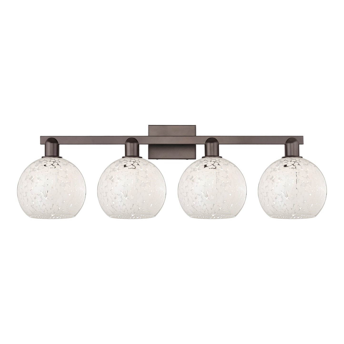 Innovations Lighting White Mouchette 35in 4-Light Bath Vanity | Industrial Oil Rubbed Bronze Steel and White Mouchette Glass | Model 716-4W-OB-G1216-8WM