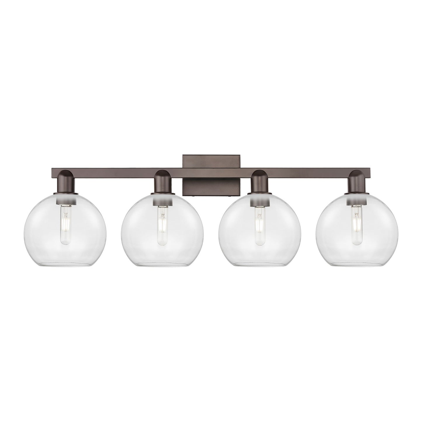 Innovations Athens 35in 4-Light Bath Vanity Light | Industrial Oil Rubbed Bronze Steel and Clear Glass | Bathroom Vanity & Powder | Model 716-4W-OB-G122-8