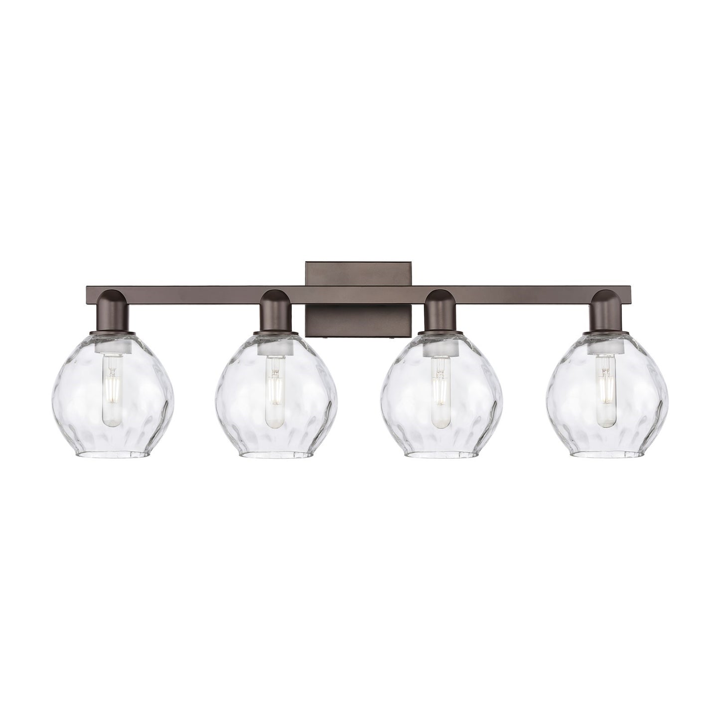 Innovations Waverly 33in 4-Light Bath Vanity Light | Industrial Oil Rubbed Bronze Steel and Clear Glass | Bathroom Vanity | Model 716-4W-OB-G362