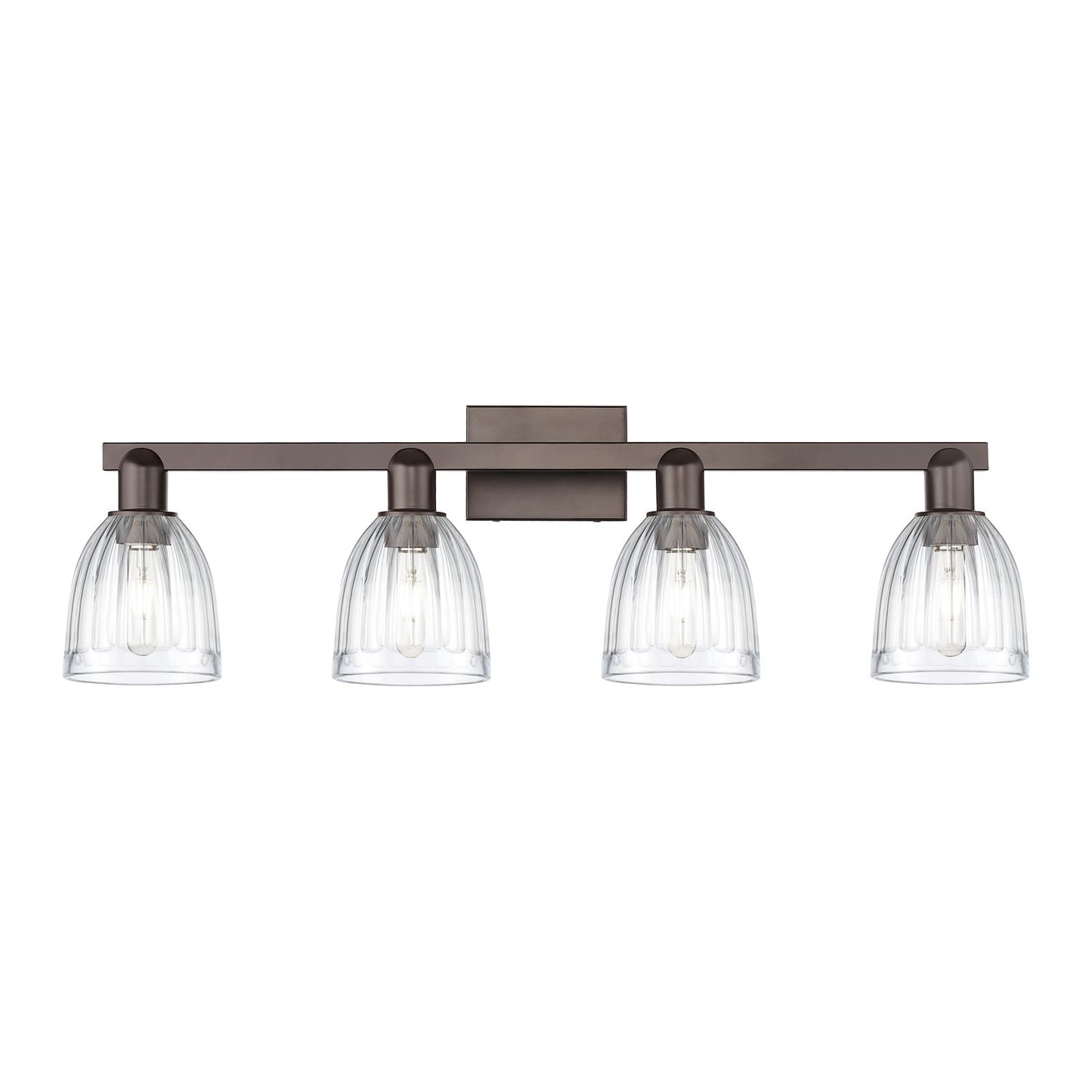 Innovations Brookfield 33in 4-Light Bath Vanity | Industrial Oil Rubbed Bronze Steel and Clear Ribbed Glass | Bathroom Vanity Light | Model 716-4W-OB-G442