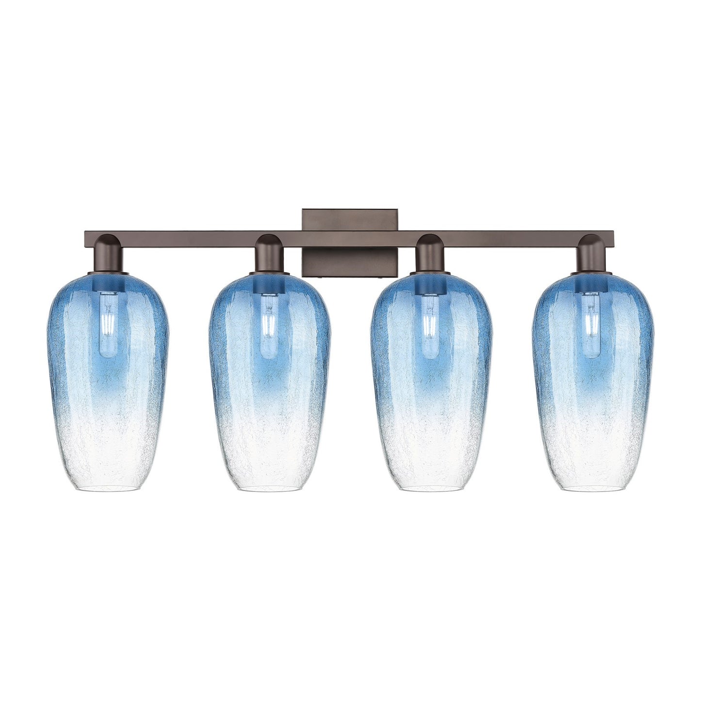 Innovations Brookhaven Flute 34in 4-Light Bath Vanity Light | Industrial Oil Rubbed Bronze Steel and Sapphire Blue Glass | Model 716-4W-OB-G484-7SB