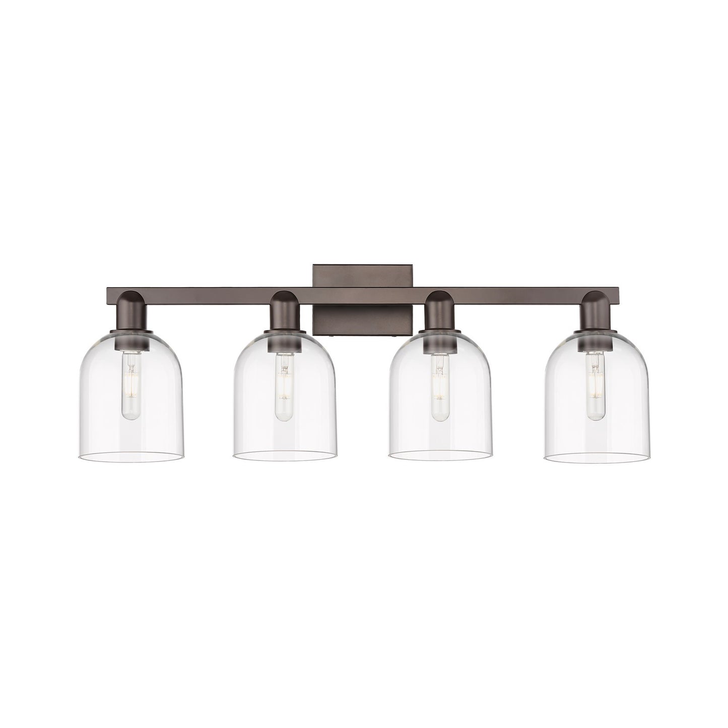 Innovations Bella 33in 4-Light Bath Vanity Light | Industrial Oil Rubbed Bronze Steel and Clear Glass | Bathroom Vanity | Model 716-4W-OB-G558-6CL