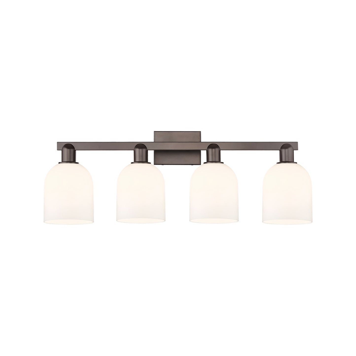Innovations Bella 33in 4-Light Bath Vanity | Industrial Oil Rubbed Bronze Steel and White Glass | Bathroom Vanity | Model 716-4W-OB-G558-6GWH
