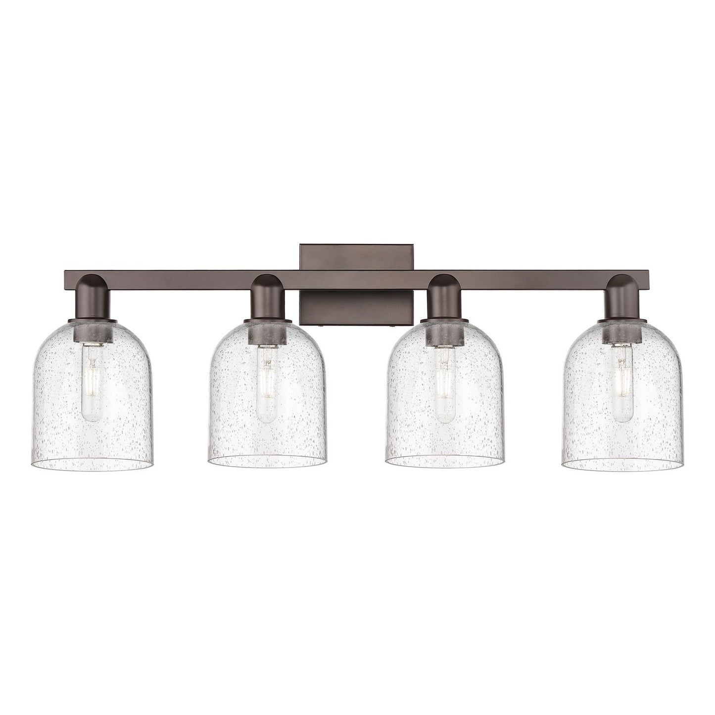 Innovations Bella 33in 4-Light Bath Vanity | Industrial Oil Rubbed Bronze Steel and Seedy Glass | Bathroom Vanity Light | Model 716-4W-OB-G558-6SDY