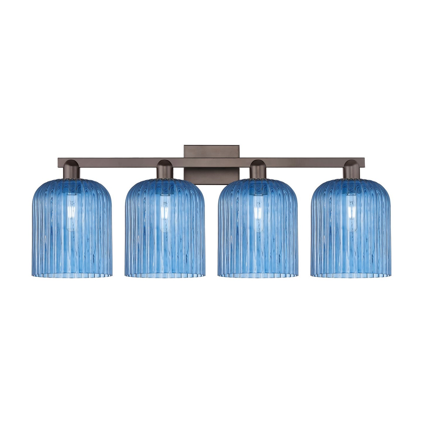 Innovations Bridal Veil 35in 4-Light Bath Vanity | Industrial Oil Rubbed Bronze and Princess Blue Glass | Bathroom Vanity Light | Model 716-4W-OB-G559-8BL
