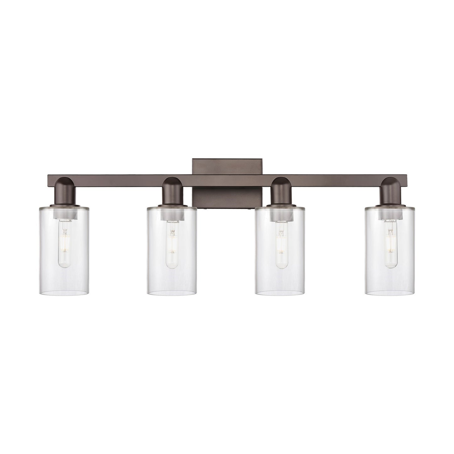 Innovations Clymer 31in 4-Light Bath Vanity Light | Industrial Oil Rubbed Bronze Steel and Clear Glass | Bathroom Vanity | Model 716-4W-OB-G802