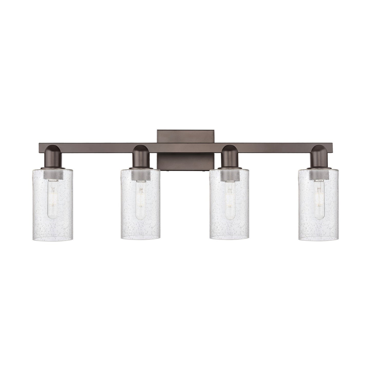 Innovations Clymer 31in 4-Light Bath Vanity Light | Industrial Oil Rubbed Bronze Steel and Seedy Glass | Bathroom Vanity | Model 716-4W-OB-G804