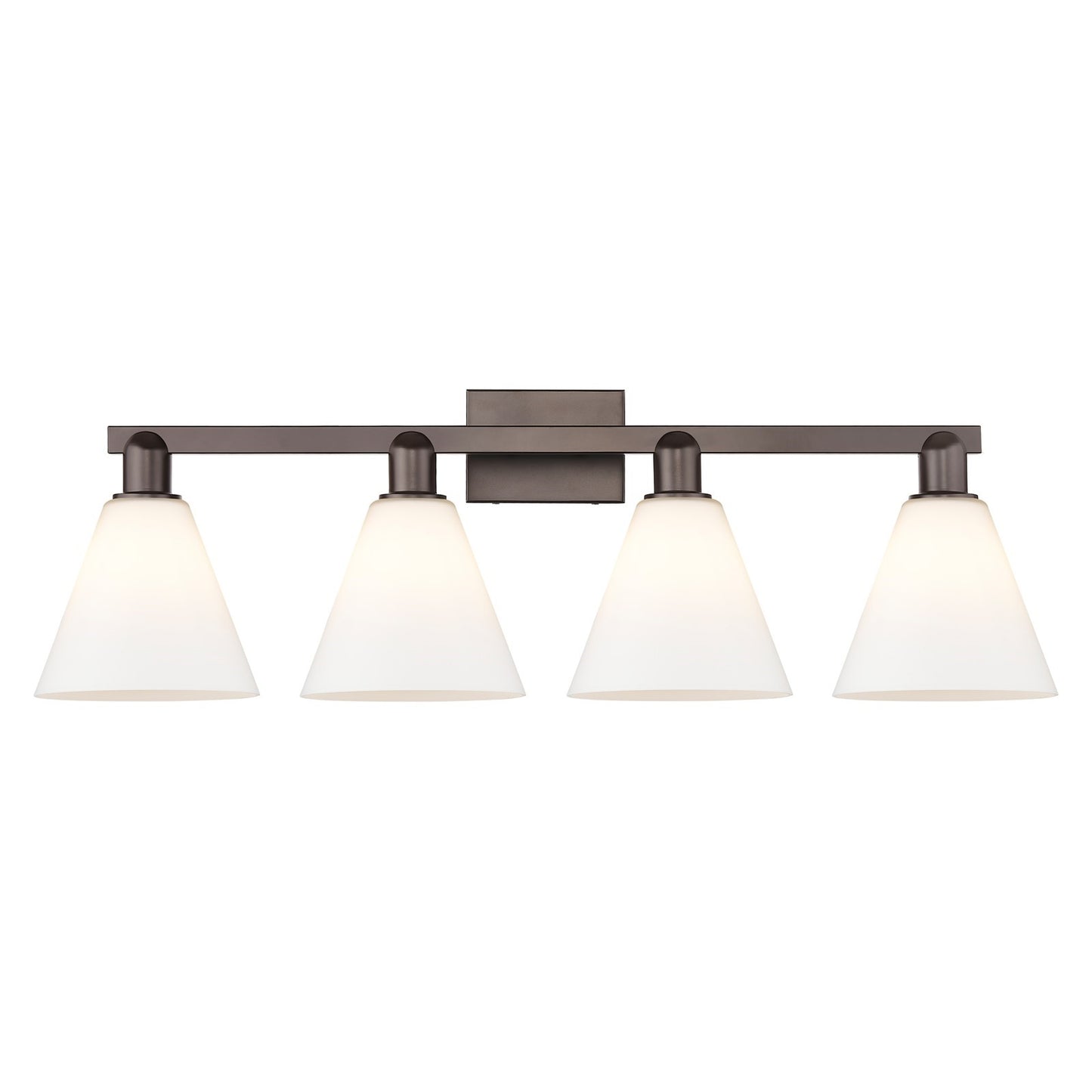 Innovations Berkshire Glass 35in 4-Light Bath Vanity Light | Industrial Oil Rubbed Bronze Steel and Matte White Glass | Bathroom | Model 716-4W-OB-GBC-81