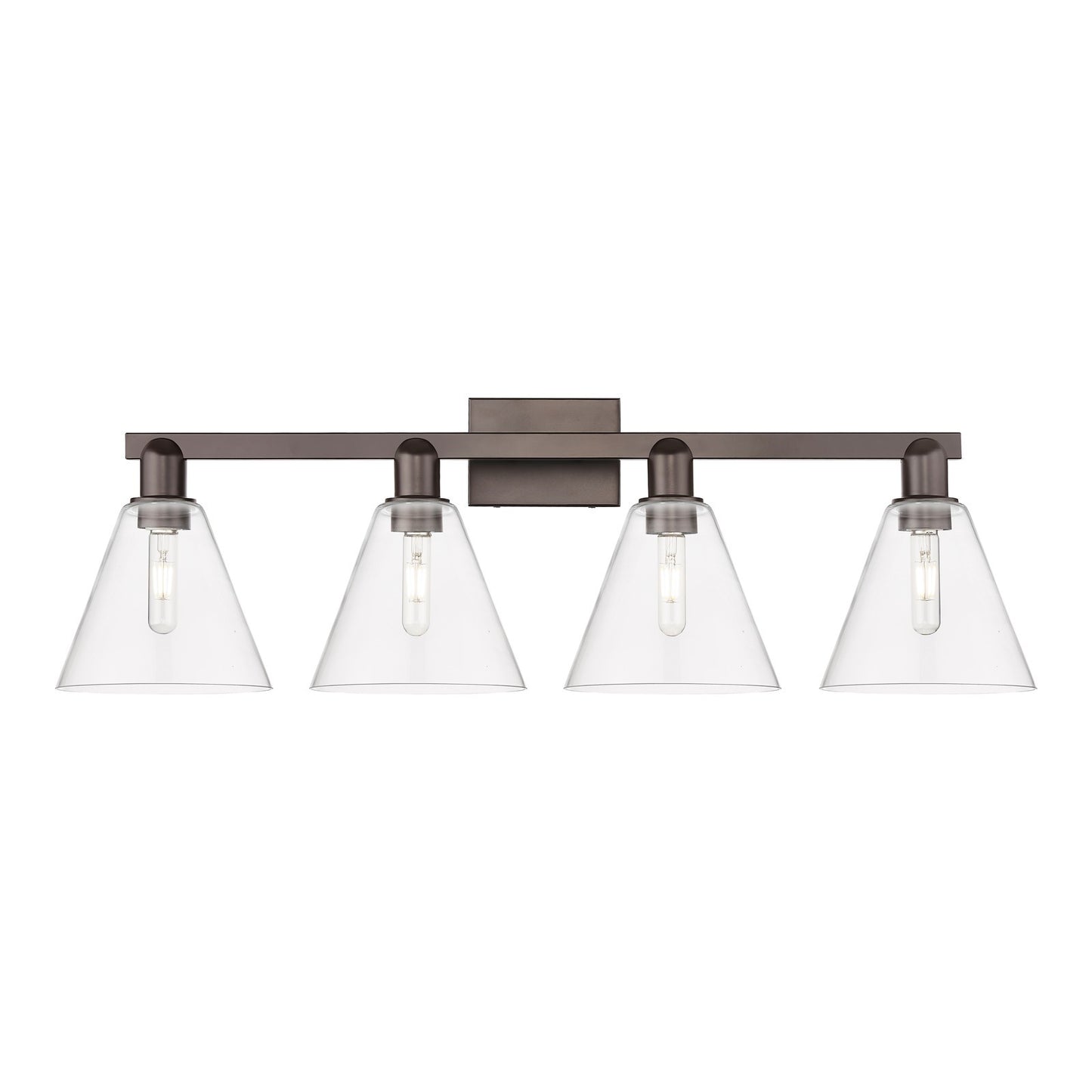 Innovations Berkshire Glass 35in 4-Light Bath Vanity | Industrial Oil Rubbed Bronze Steel and Clear Glass | Bathroom Vanity & | Model 716-4W-OB-GBC-82