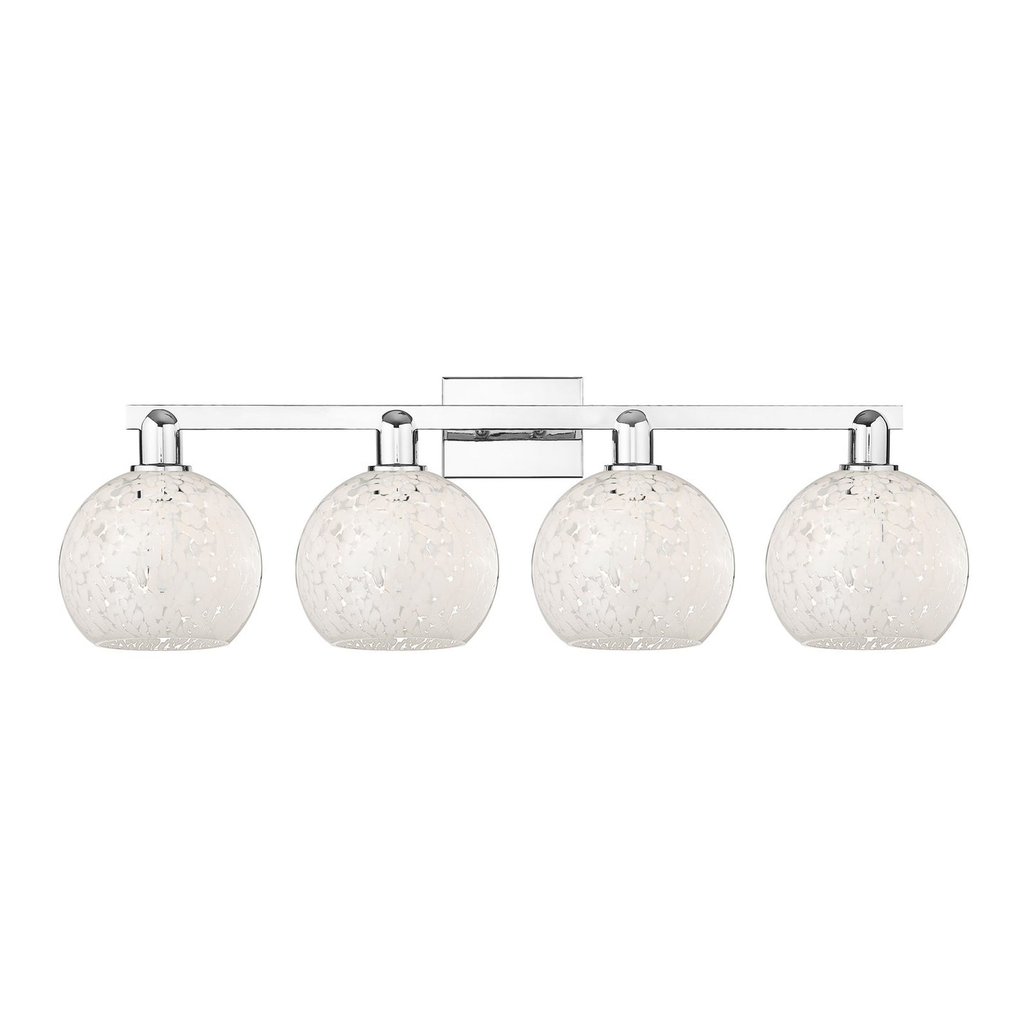 Innovations White Mouchette 35in 4-Light Bath Vanity Light | Industrial Polished Chrome and White Mouchette Glass | Damp-Rated | Model 716-4W-PC-G1216-8WM