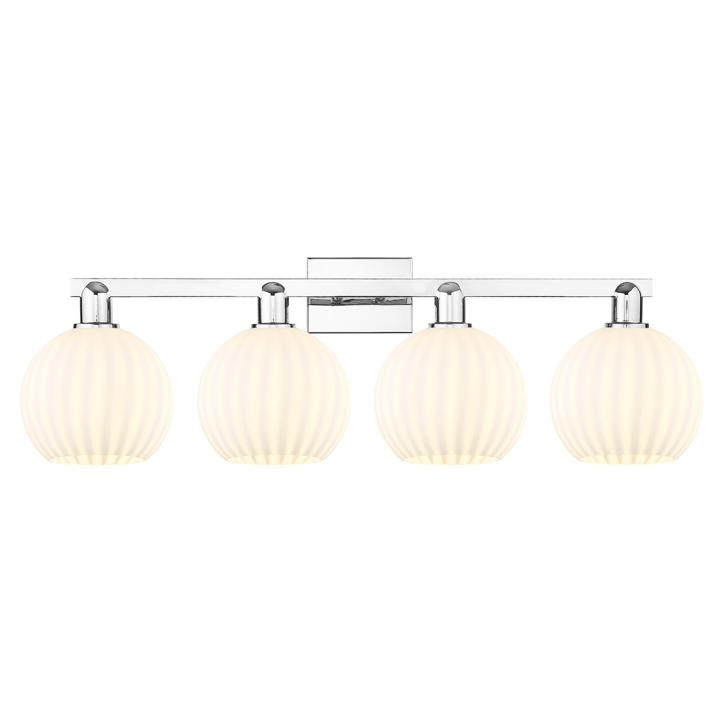Innovations Lighting White Venetian 35in 4-Light Bath Vanity | Industrial Polished Chrome and White Venetian Glass | Bathroom | Model 716-4W-PC-G1217-8WV