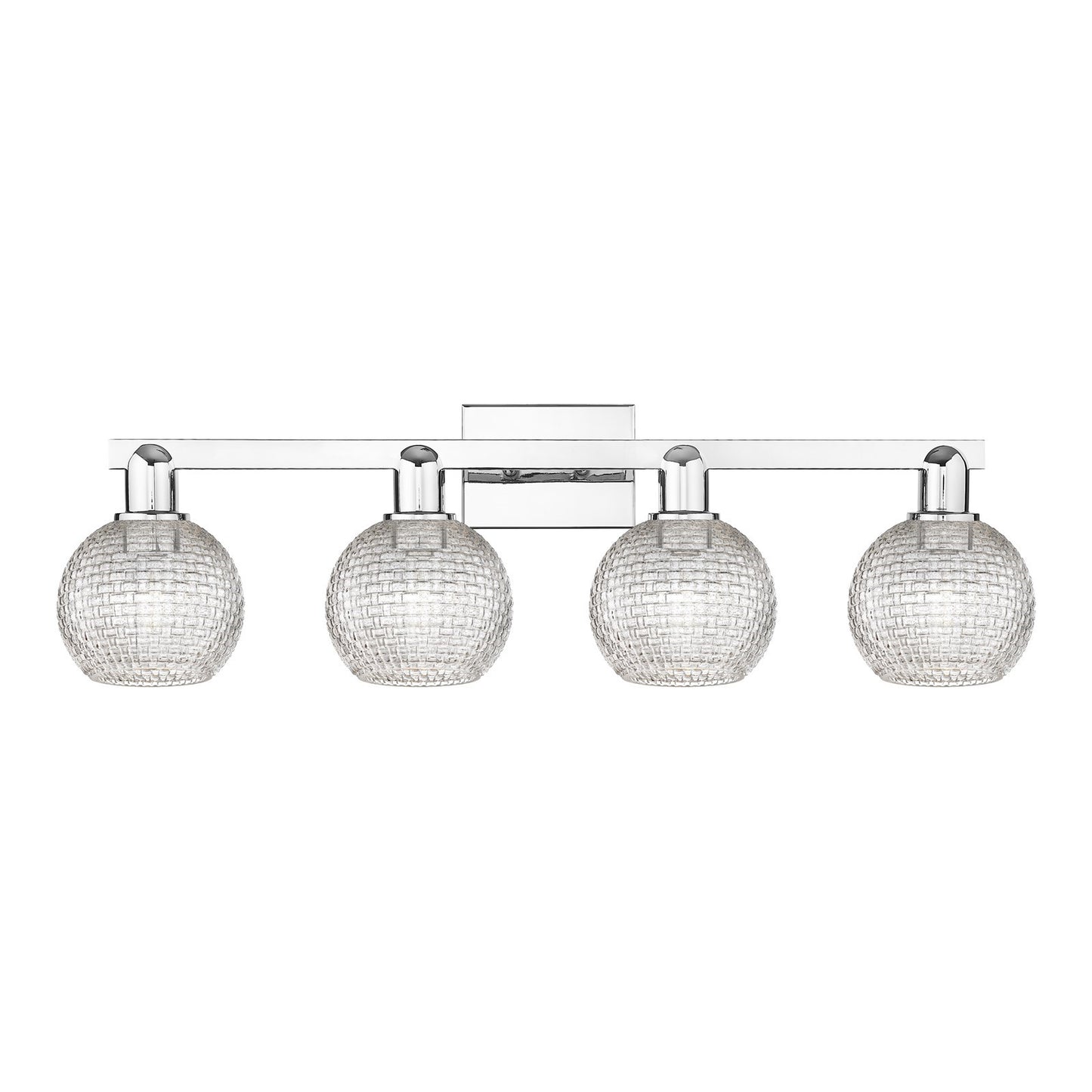 Innovations Athens 33in 4-Light Bath Vanity Light | Industrial Modern Polished Chrome and Clear Basket Weave Glass | Bathroom | Model 716-4W-PC-G122C-6CL